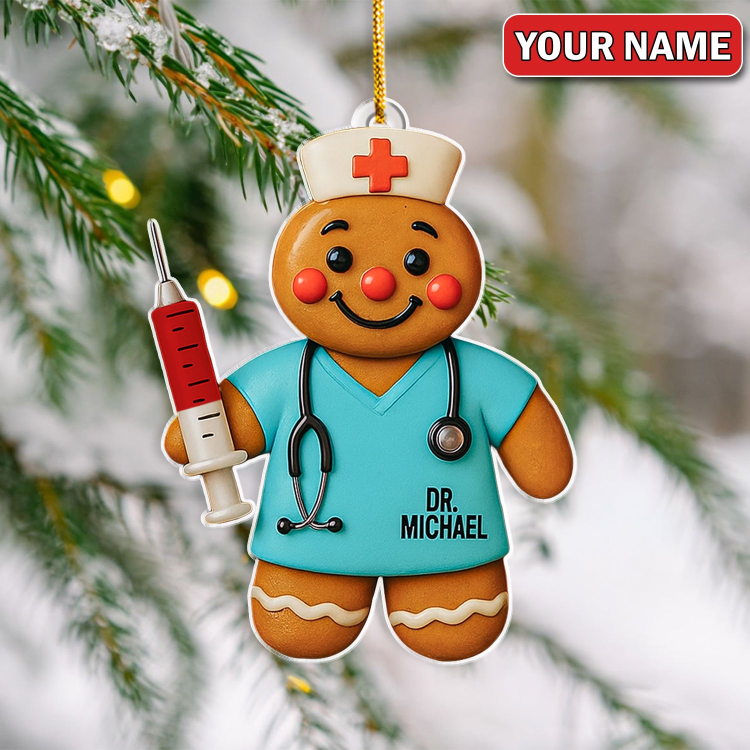 Personalized Gingerbread Doctor Christmas Ornament – Custom Name Medical Cookie Figure Décor – Cute Nurse & Healthcare Worker Holiday Gift