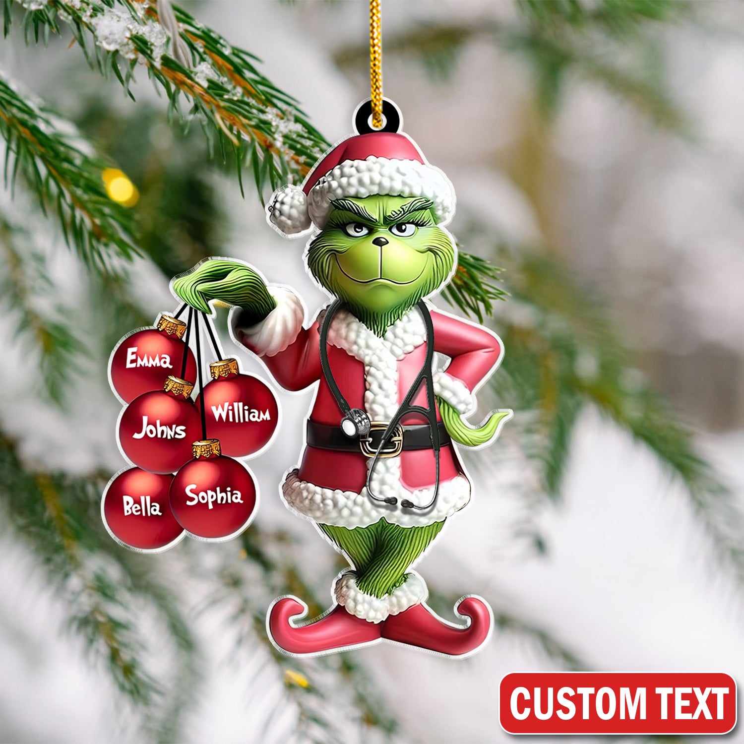 Personalized Grinch Nurse Ornament, Custom Christmas Tree Decoration, Gift for Healthcare Worker LPN CNA RN