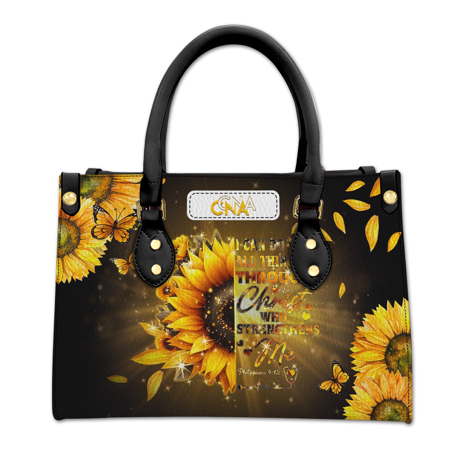 Christian CNA Nurse Leather Handbag, Bible Verse Sunflower Purse, LPN CNA RN Gift