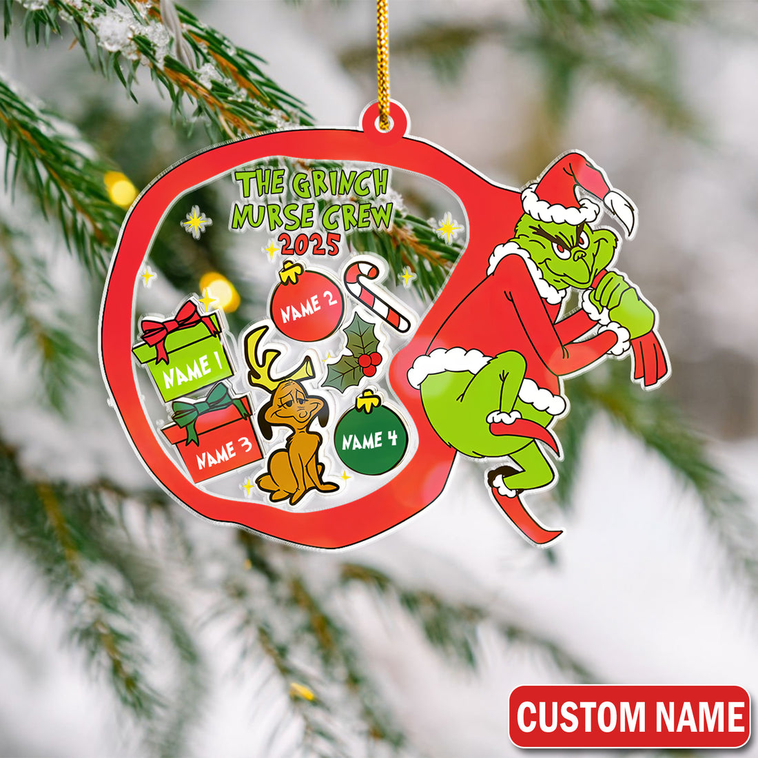 Grinch Nurse Crew 2025 Personalized Ornament - Christmas Gift for Nursing Team RN LPN CNA