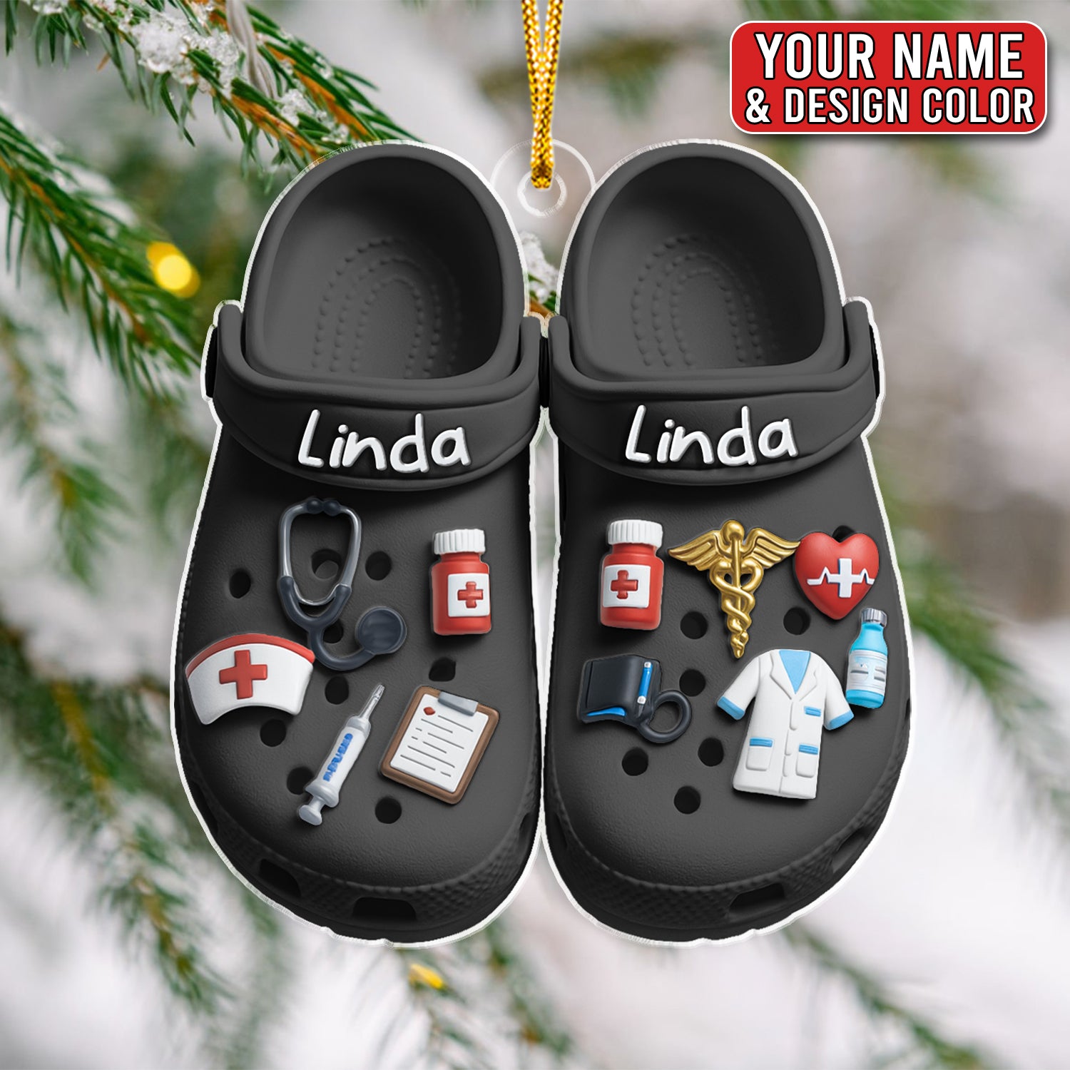 Personalized Nursing Ornament, Custom Name Nurse Slippers Ornament, Medical Scrub Slippers Christmas Decor