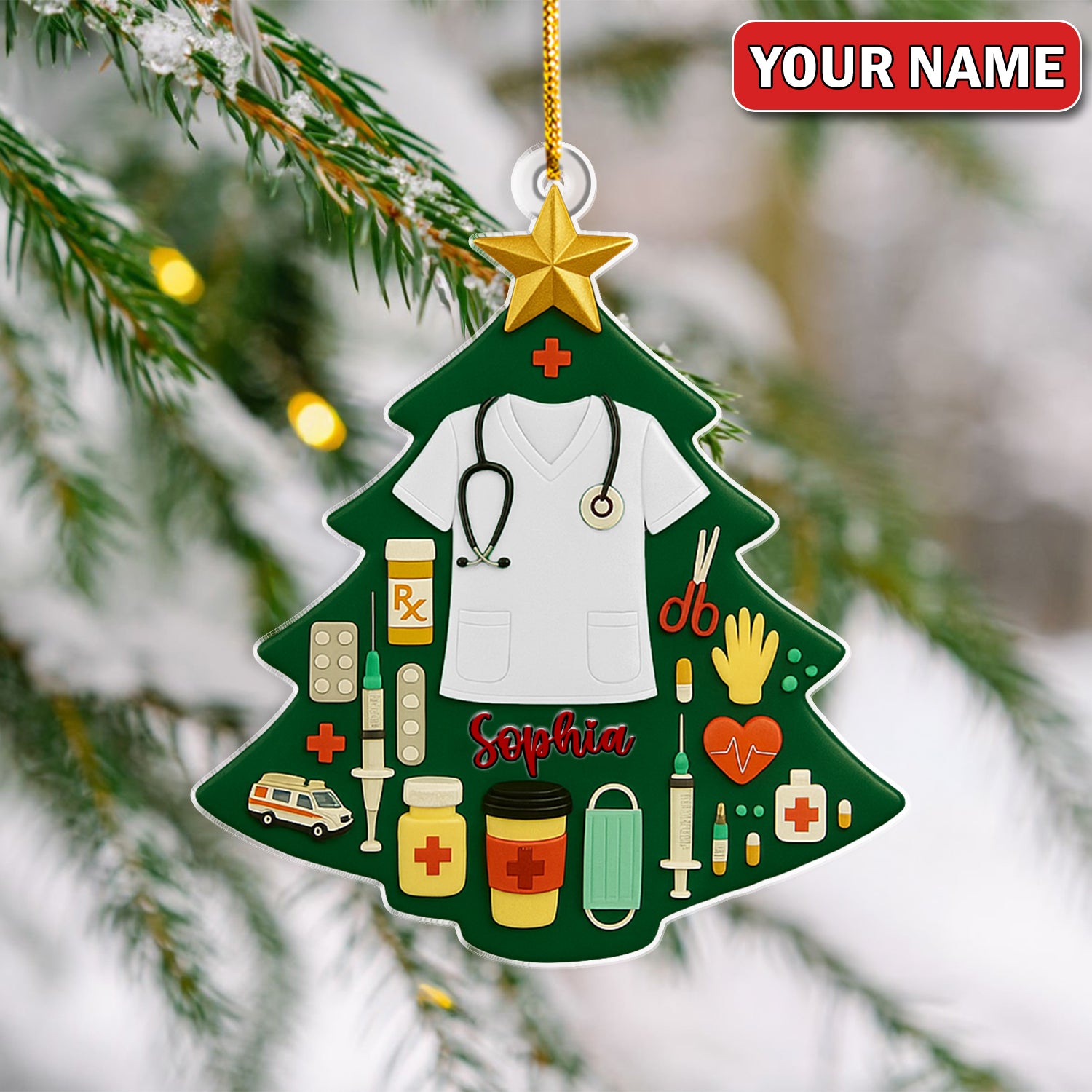 Personalized Nurse Christmas Tree Ornament – Custom Name Medical Scrubs Holiday Decor – Cute Doctor & Healthcare Worker Gift