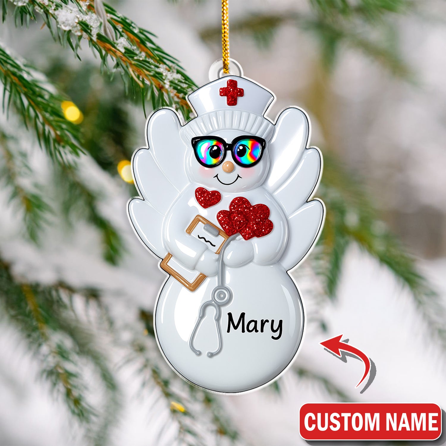 Personalized Nurse Angel Ornament – Funny Christmas Snow Nurse Gift – Cute Holiday Decor for Healthcare Workers and Nurses