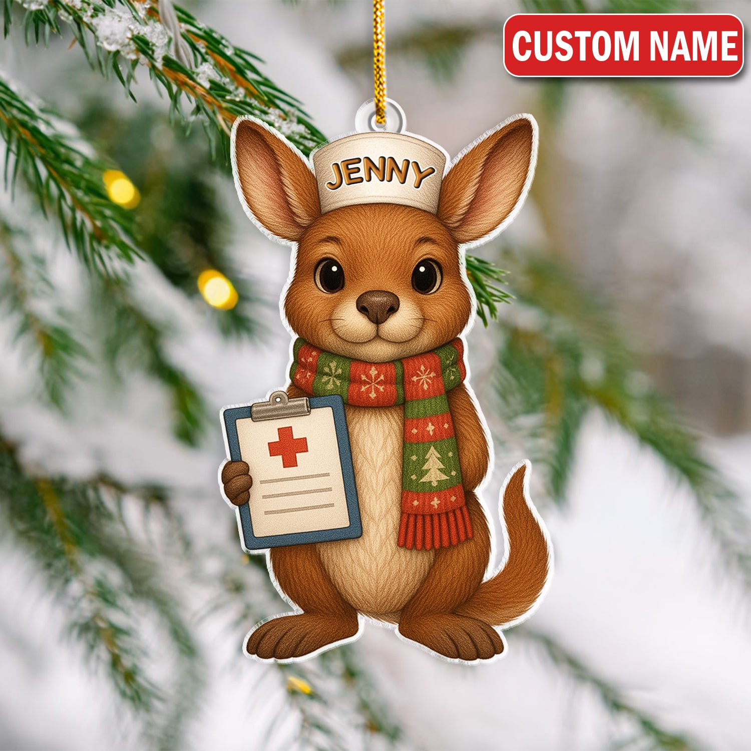 Personalized Kangaroo Nurse Ornament - Cute Aussie Nursing Gift - Hospital Clinic Christmas Decor
