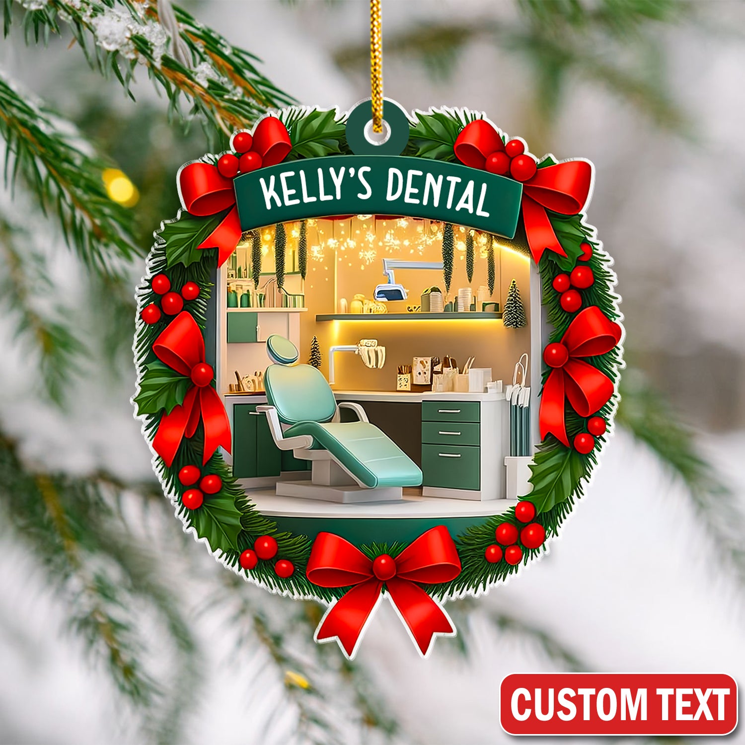 Custom Dental Clinic Ornament, Christmas Dentist Gift, Dental Office Holiday Decoration