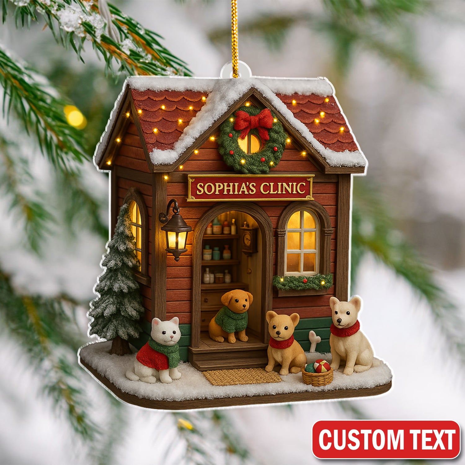 Custom Veterinarian Clinic Ornament Christmas Decoration, Holiday Decoration for Pet Lovers