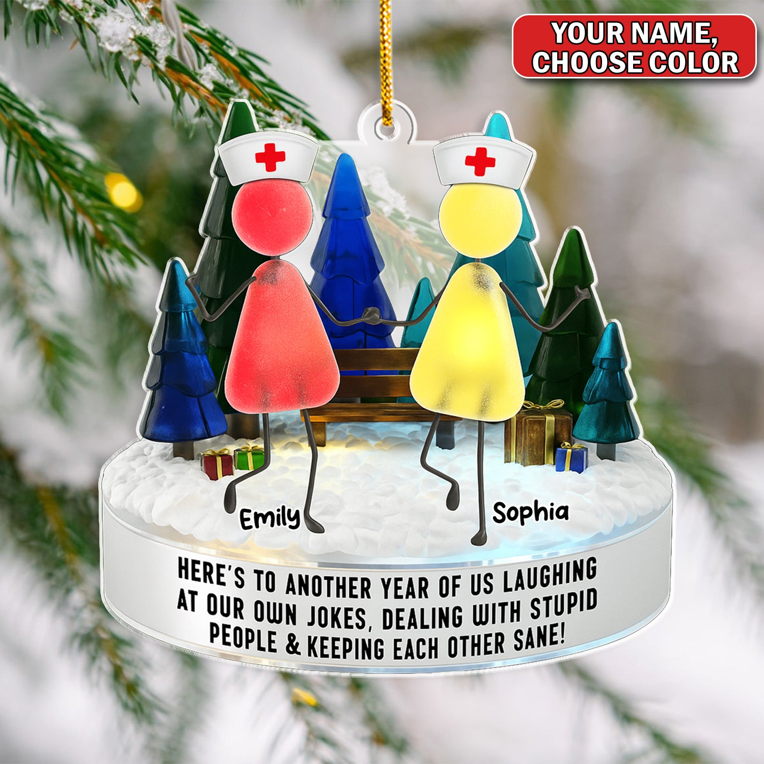 Personalized Nurse Besties Ornament, Custom Name Nursing Friends Christmas Gift, Funny Medical Staff Xmas Keepsake for Coworkers