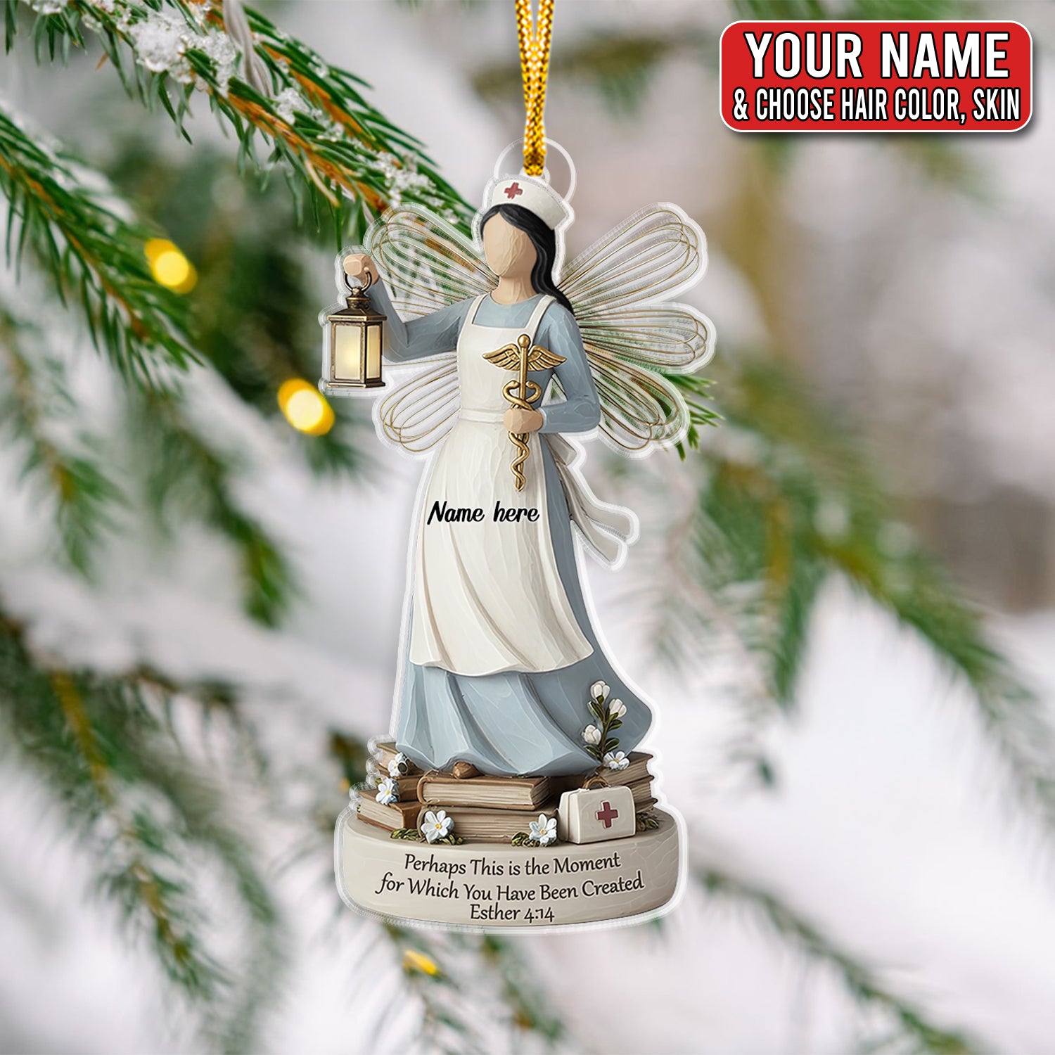 Personalized Nurse Angel Ornament, Custom Name Christian Esther 4:14 Scripture Gift, Healthcare Worker Christmas Tree Decor