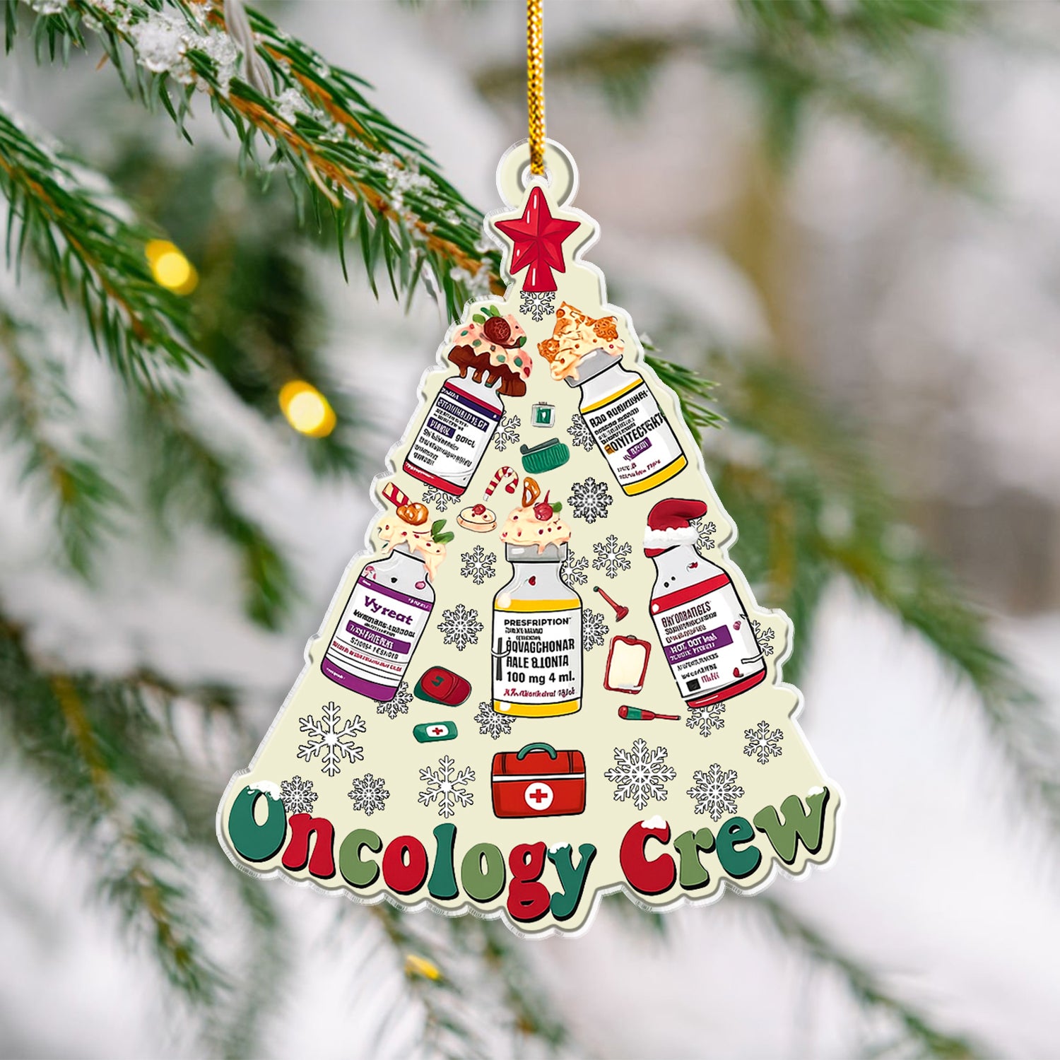 Oncology Crew Christmas Tree Ornament – Chemo Meds Holiday Decor for Nurses, Oncologists & Healthcare Workers – Cute Oncology Unit Christmas Gift