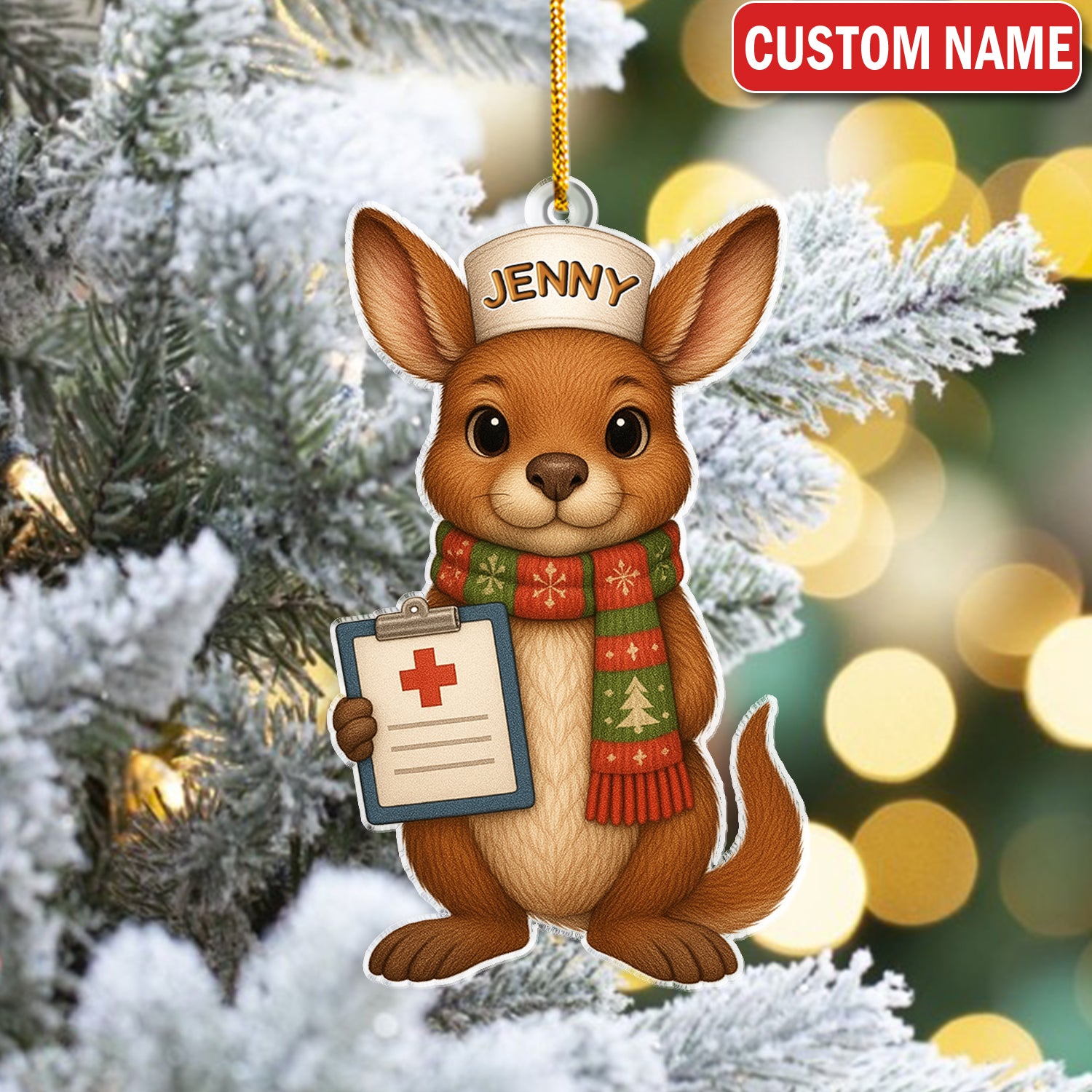 Personalized Kangaroo Nurse Ornament - Cute Aussie Nursing Gift - Hospital Clinic Christmas Decor