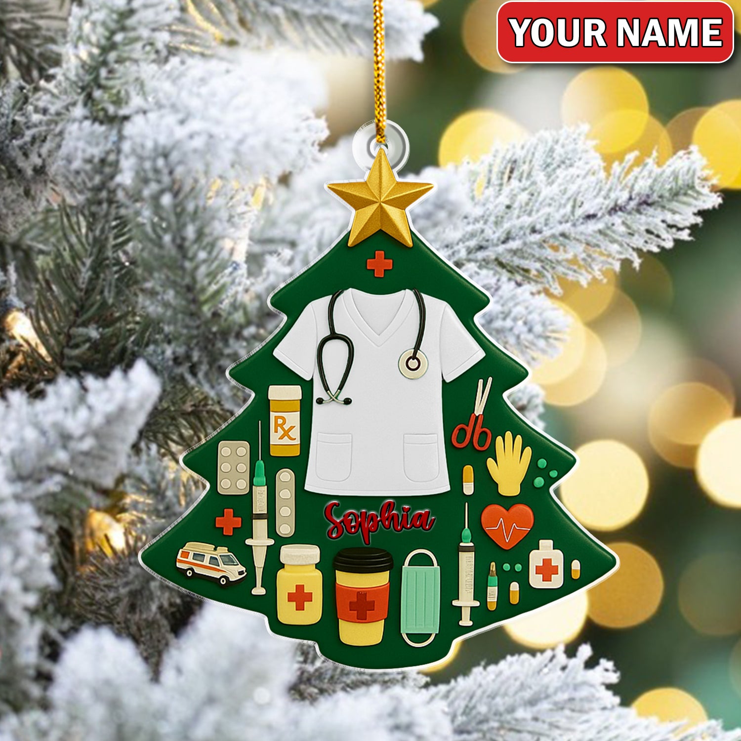 Personalized Nurse Christmas Tree Ornament – Custom Name Medical Scrubs Holiday Decor – Cute Doctor & Healthcare Worker Gift