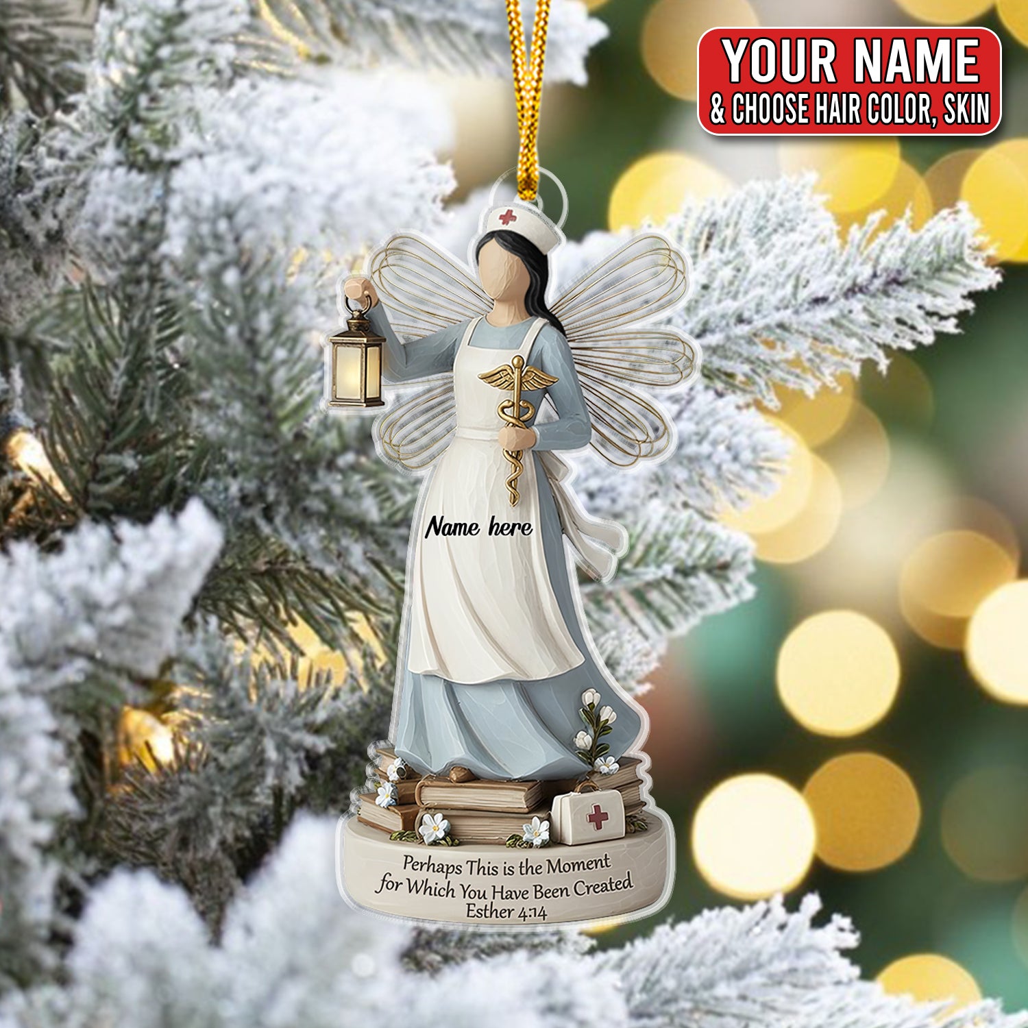 Personalized Nurse Angel Ornament, Custom Name Christian Esther 4:14 Scripture Gift, Healthcare Worker Christmas Tree Decor