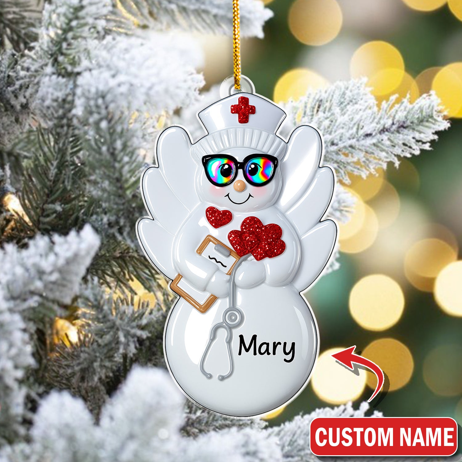 Personalized Nurse Angel Ornament – Funny Christmas Snow Nurse Gift – Cute Holiday Decor for Healthcare Workers and Nurses