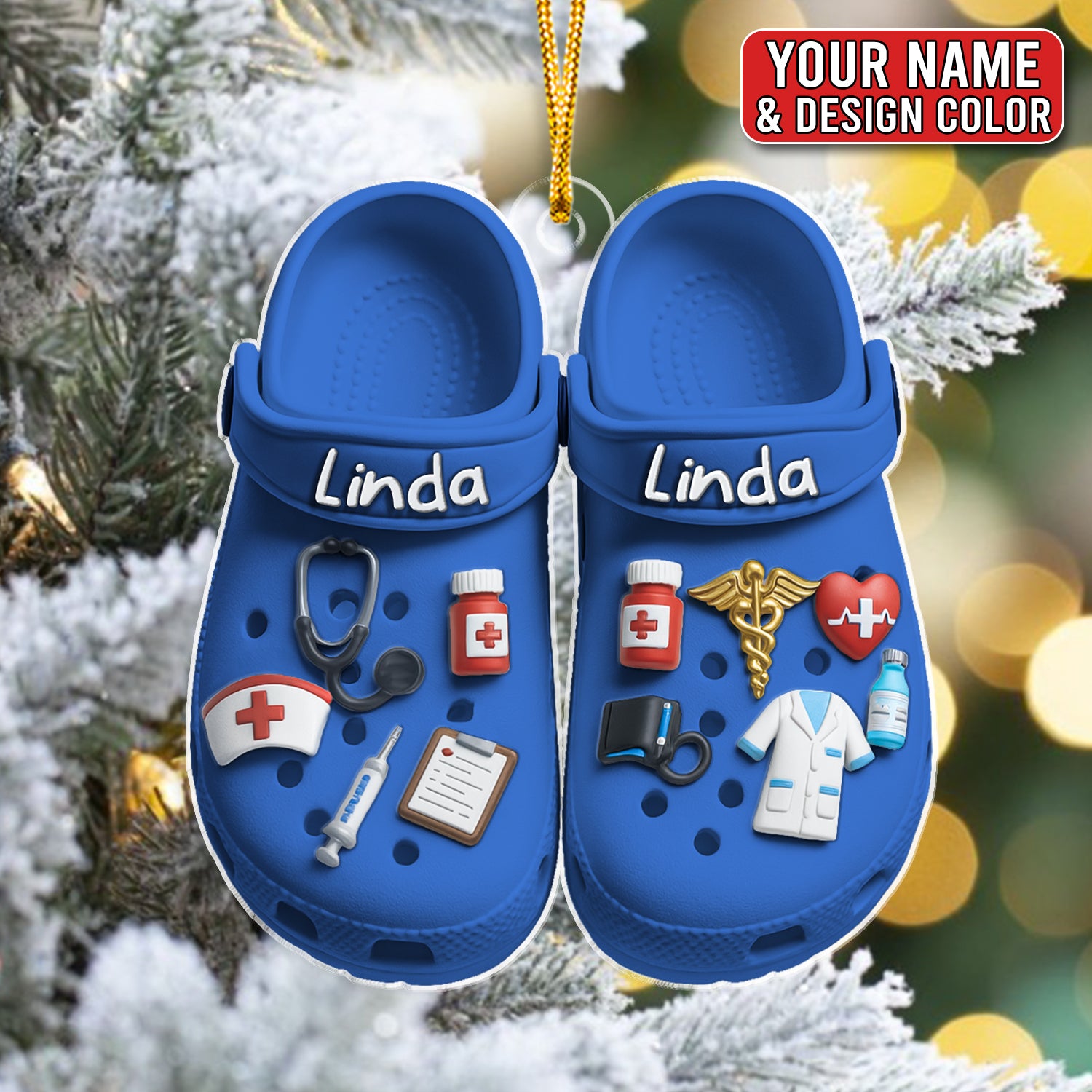 Personalized Nursing Ornament, Custom Name Nurse Slippers Ornament, Medical Scrub Slippers Christmas Decor