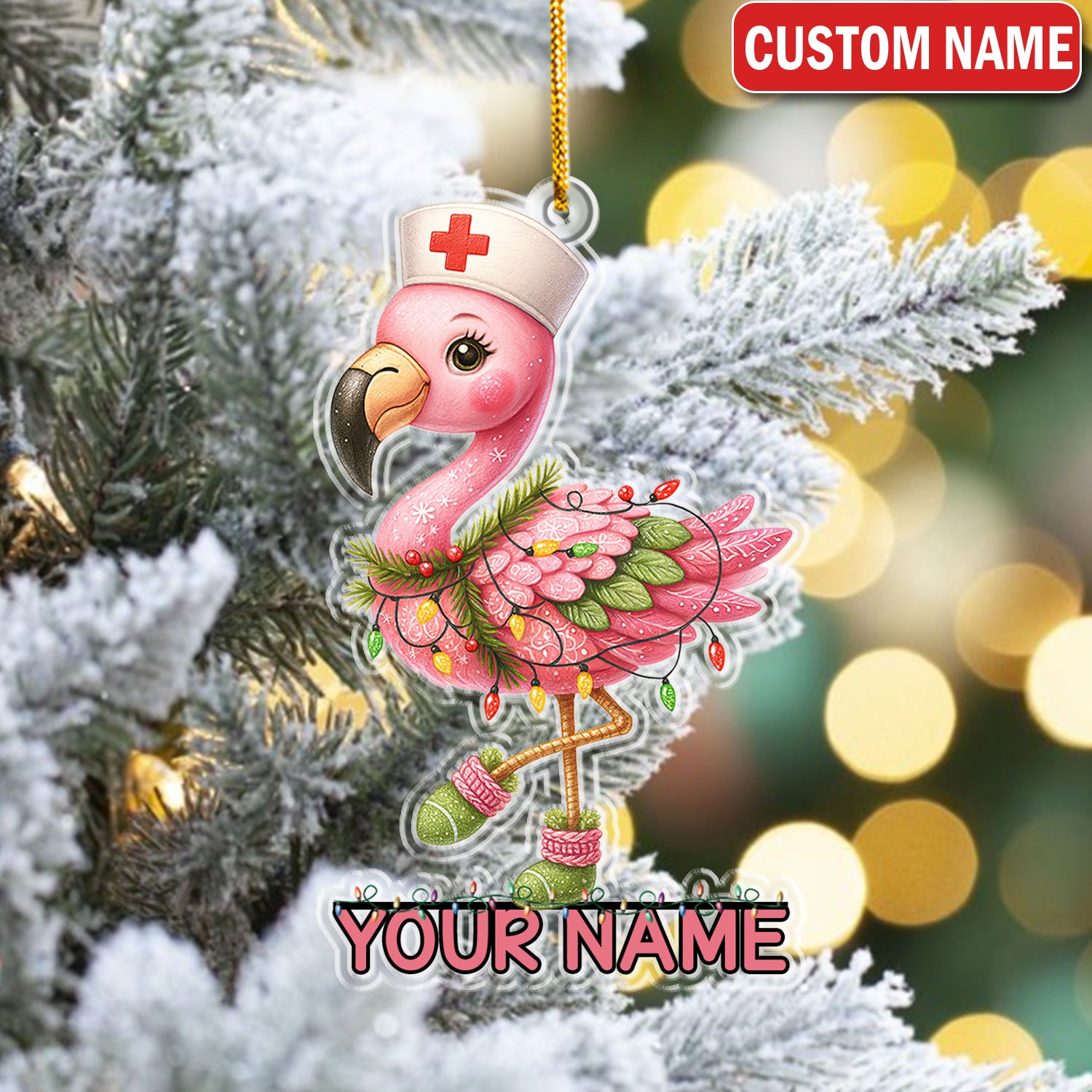 Personalized Flamingo Nurse Christmas Ornament - Cute Pink Nursing Gift for Women, Medical Staff, CNA LPN RN