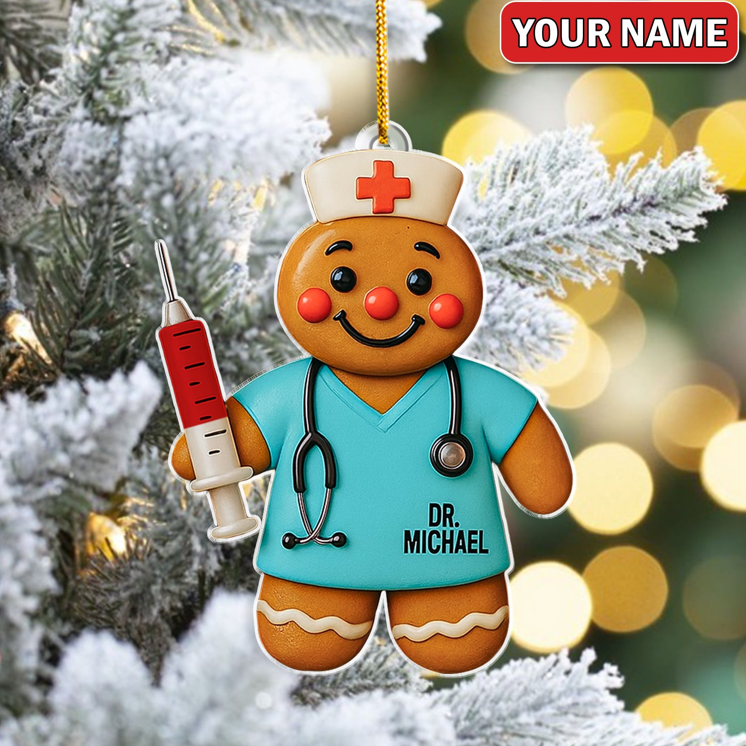Personalized Gingerbread Doctor Christmas Ornament – Custom Name Medical Cookie Figure Décor – Cute Nurse & Healthcare Worker Holiday Gift