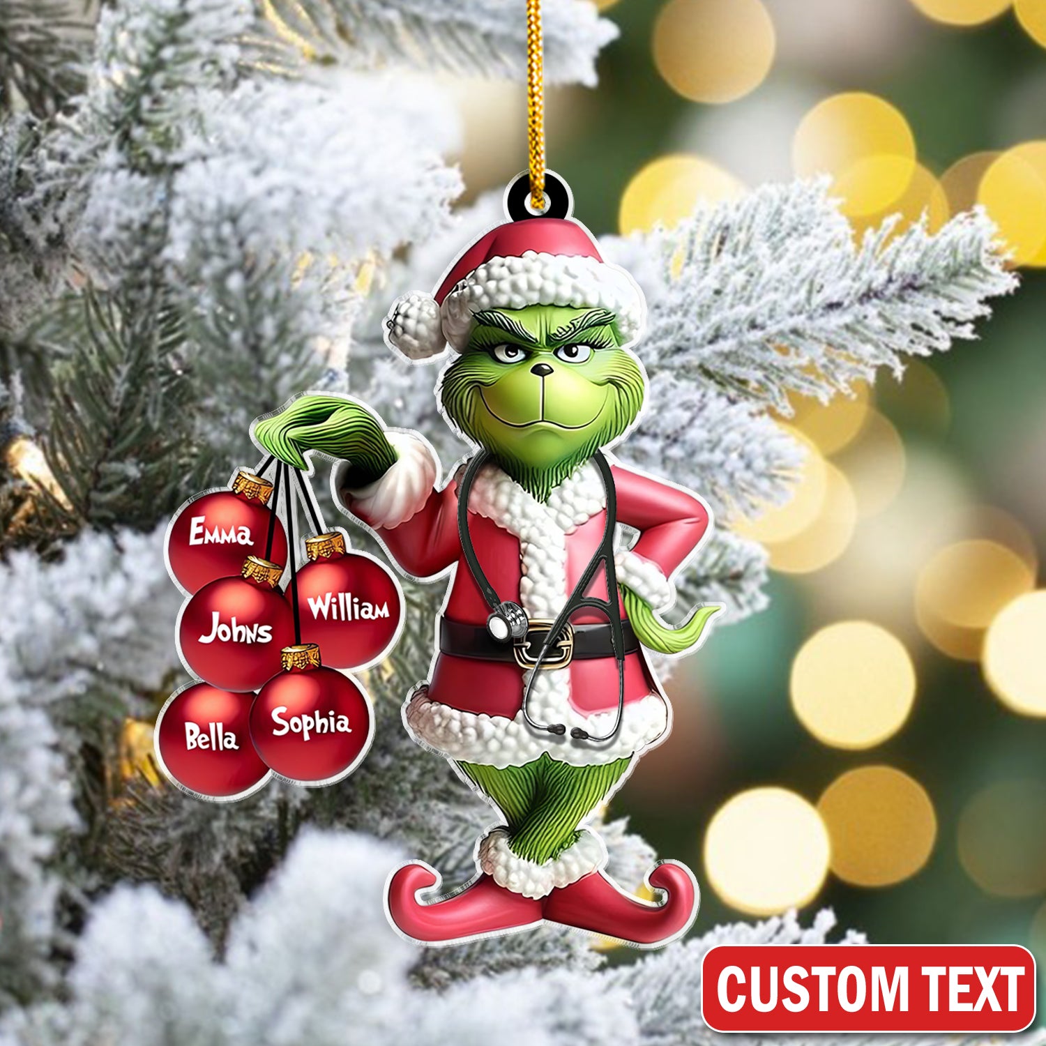 Personalized Grinch Nurse Ornament, Custom Christmas Tree Decoration, Gift for Healthcare Worker LPN CNA RN