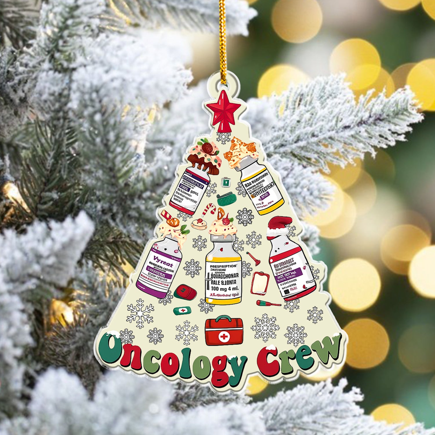 Oncology Crew Christmas Tree Ornament – Chemo Meds Holiday Decor for Nurses, Oncologists & Healthcare Workers – Cute Oncology Unit Christmas Gift