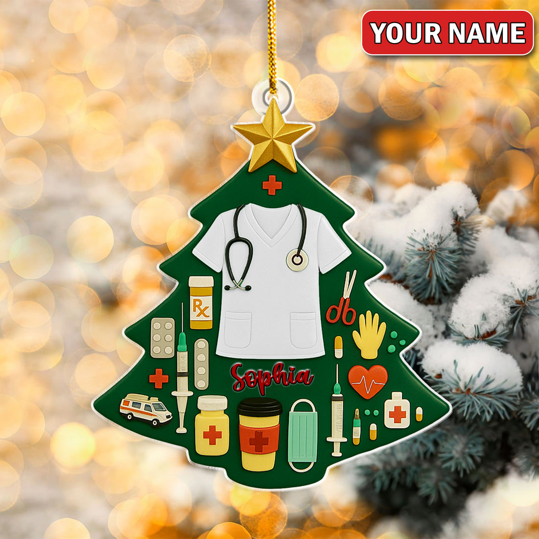 Personalized Nurse Christmas Tree Ornament – Custom Name Medical Scrubs Holiday Decor – Cute Doctor & Healthcare Worker Gift