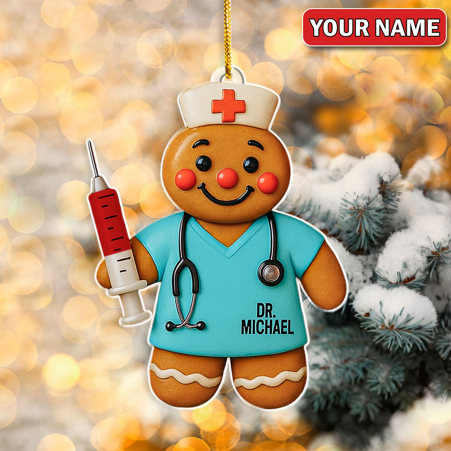 Personalized Gingerbread Doctor Christmas Ornament – Custom Name Medical Cookie Figure Décor – Cute Nurse & Healthcare Worker Holiday Gift