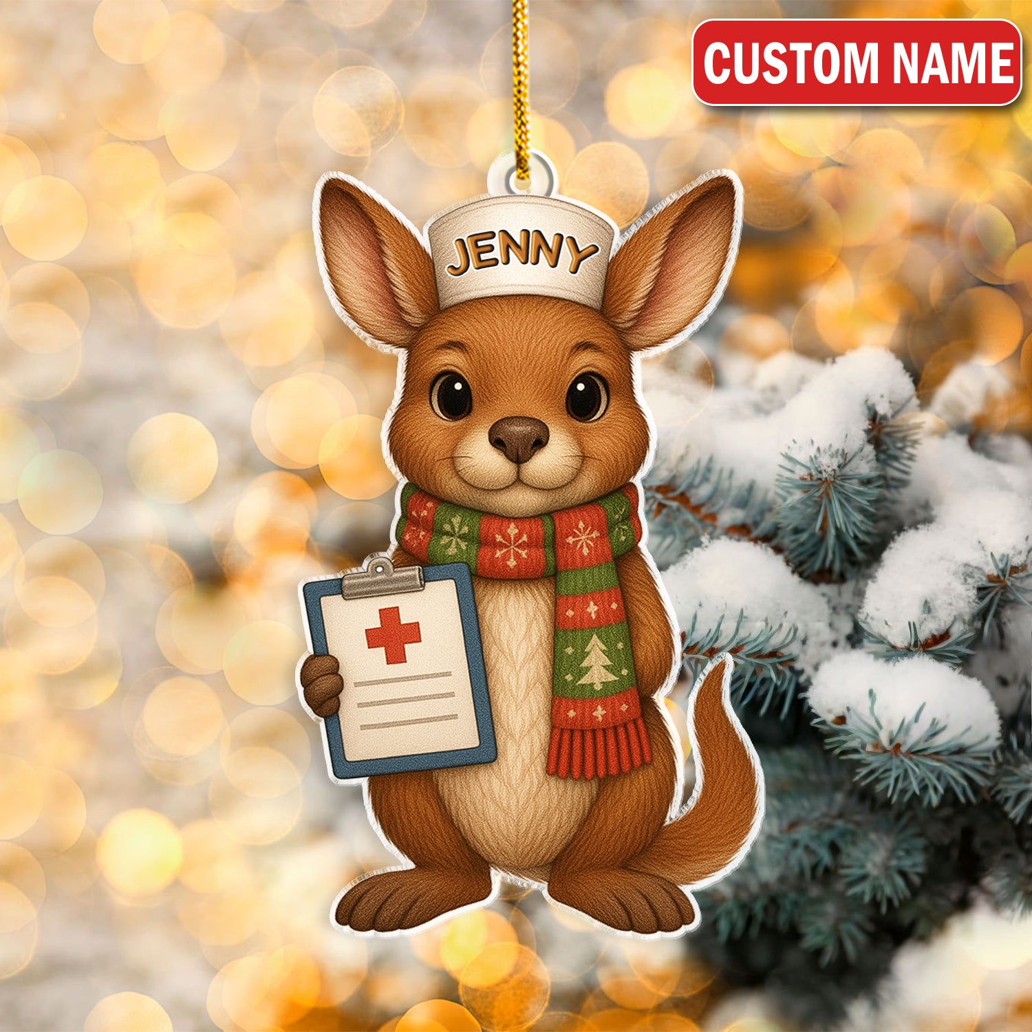 Personalized Kangaroo Nurse Ornament - Cute Aussie Nursing Gift - Hospital Clinic Christmas Decor