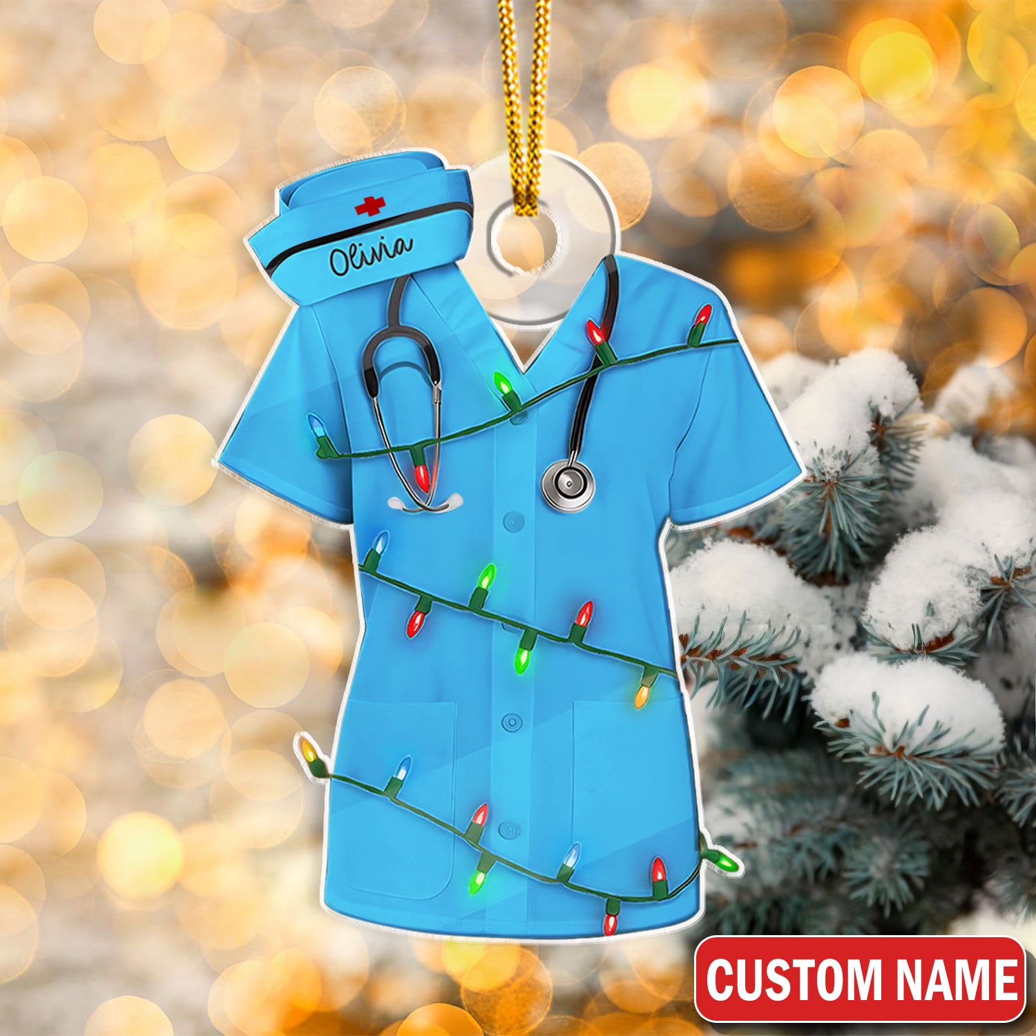 Personalized Nurse Scrub Ornament – Custom Name and Color – Funny Christmas Medical Gift for Healthcare Workers and Nurses