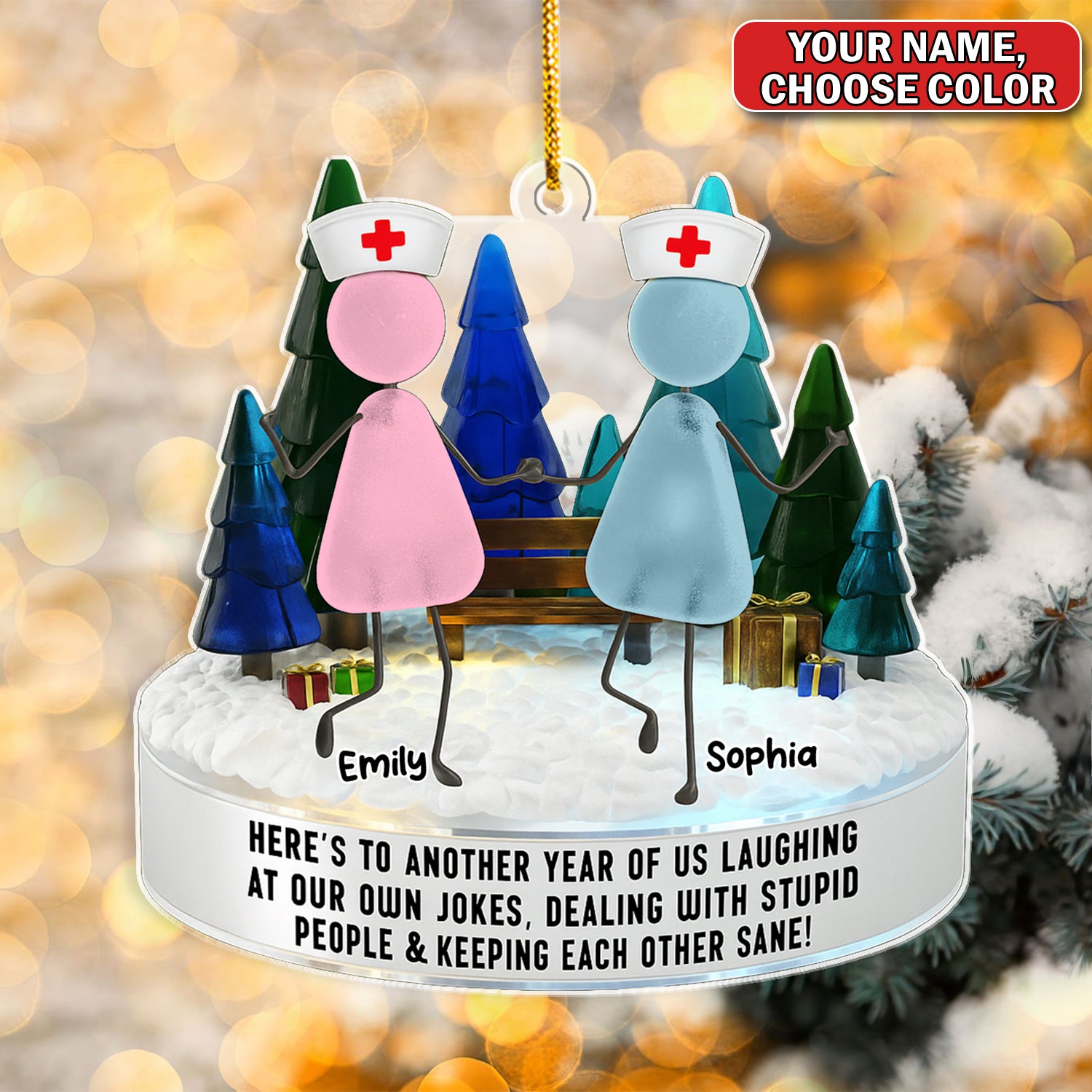 Personalized Nurse Besties Ornament, Custom Name Nursing Friends Christmas Gift, Funny Medical Staff Xmas Keepsake for Coworkers