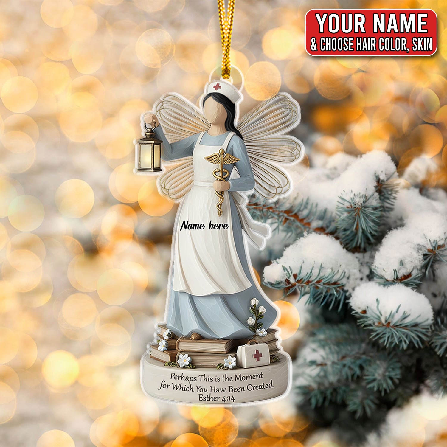 Personalized Nurse Angel Ornament, Custom Name Christian Esther 4:14 Scripture Gift, Healthcare Worker Christmas Tree Decor