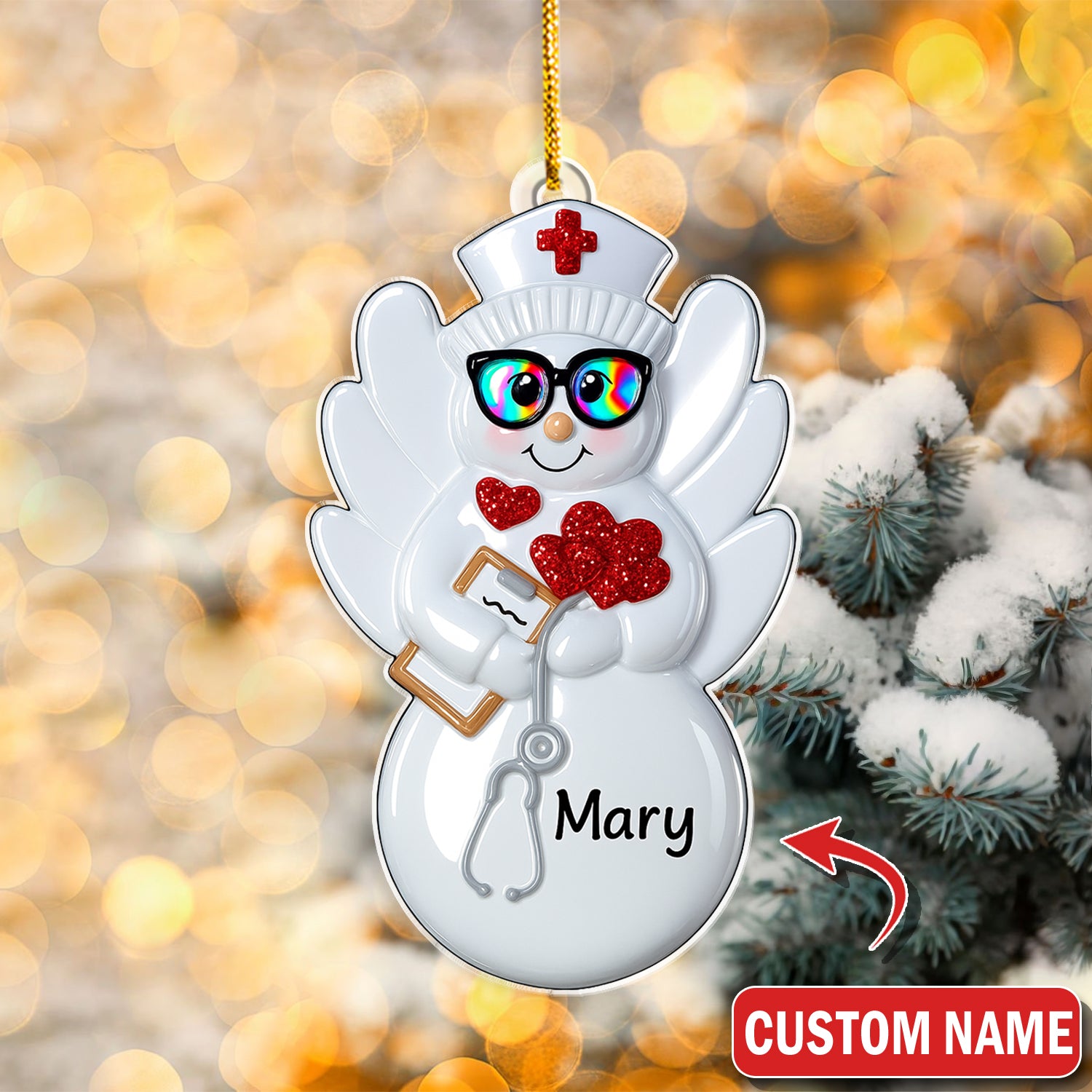 Personalized Nurse Angel Ornament – Funny Christmas Snow Nurse Gift – Cute Holiday Decor for Healthcare Workers and Nurses