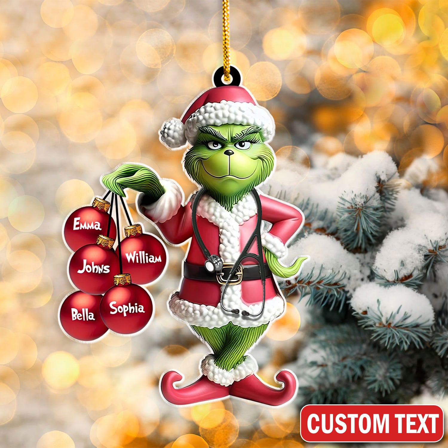 Personalized Grinch Nurse Ornament, Custom Christmas Tree Decoration, Gift for Healthcare Worker LPN CNA RN