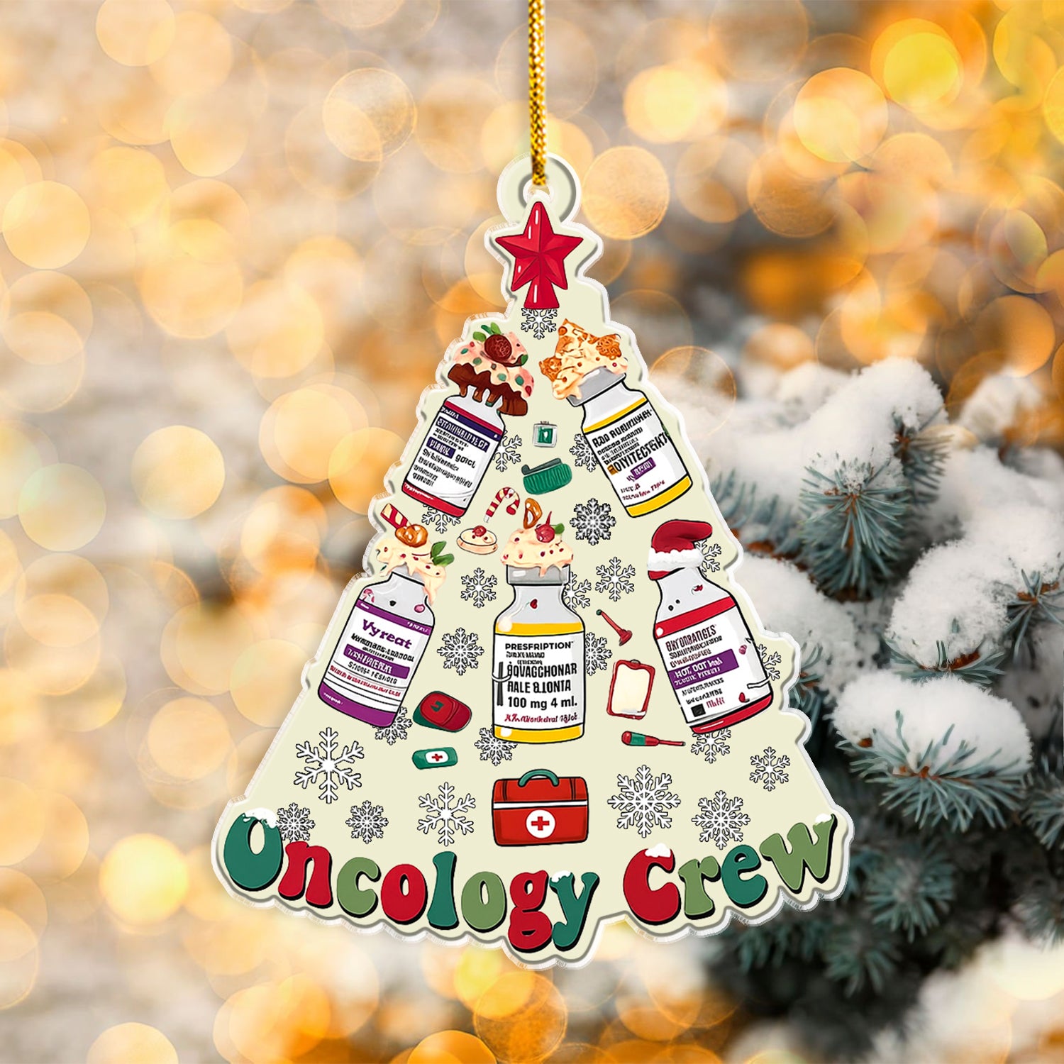 Oncology Crew Christmas Tree Ornament – Chemo Meds Holiday Decor for Nurses, Oncologists & Healthcare Workers – Cute Oncology Unit Christmas Gift
