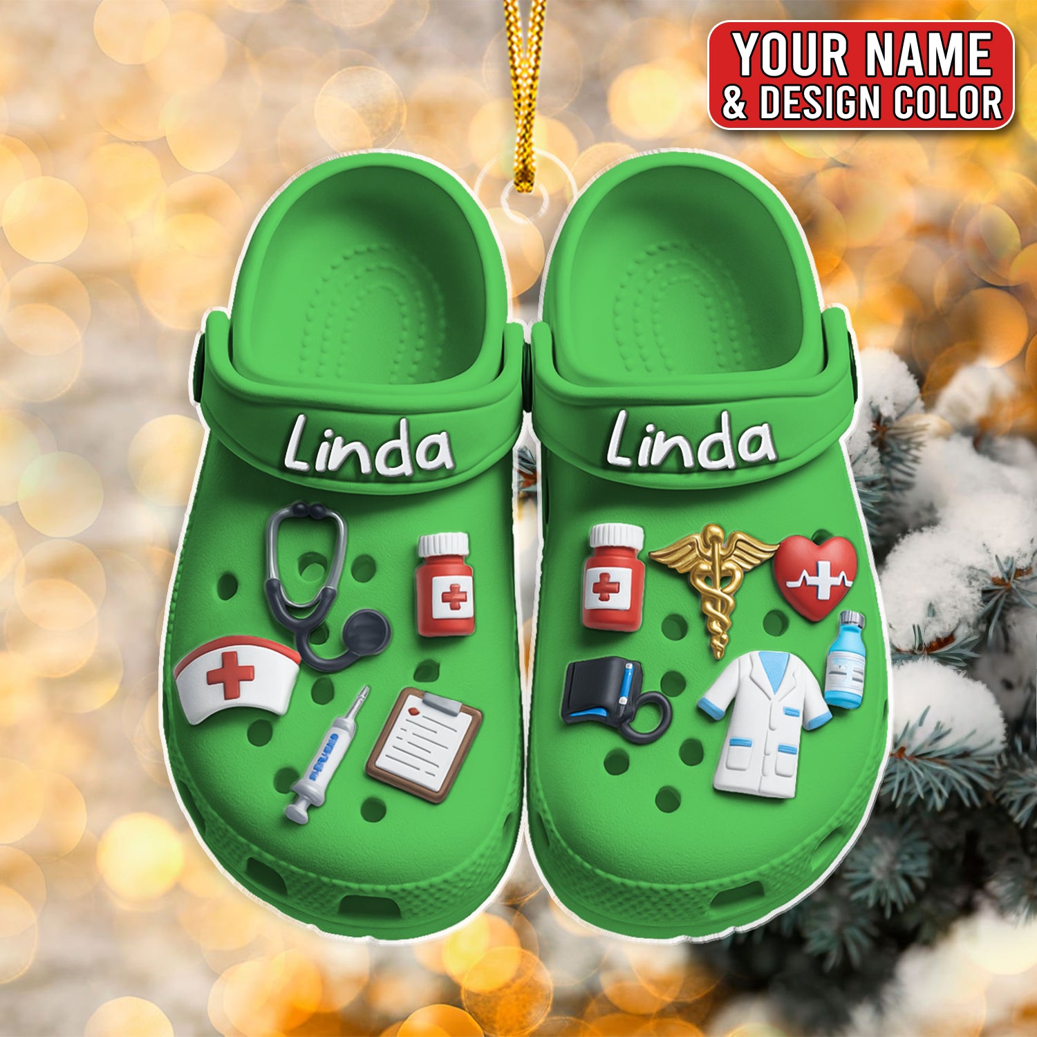 Personalized Nursing Ornament, Custom Name Nurse Slippers Ornament, Medical Scrub Slippers Christmas Decor