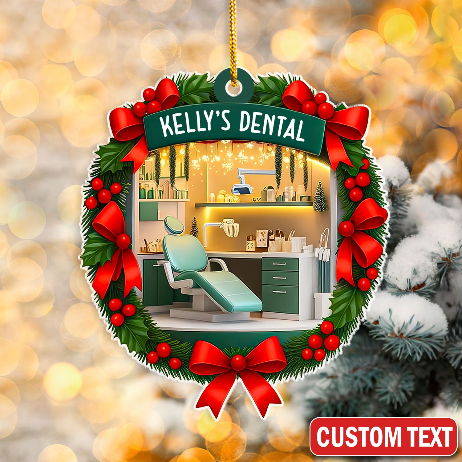Custom Dental Clinic Ornament, Christmas Dentist Gift, Dental Office Holiday Decoration