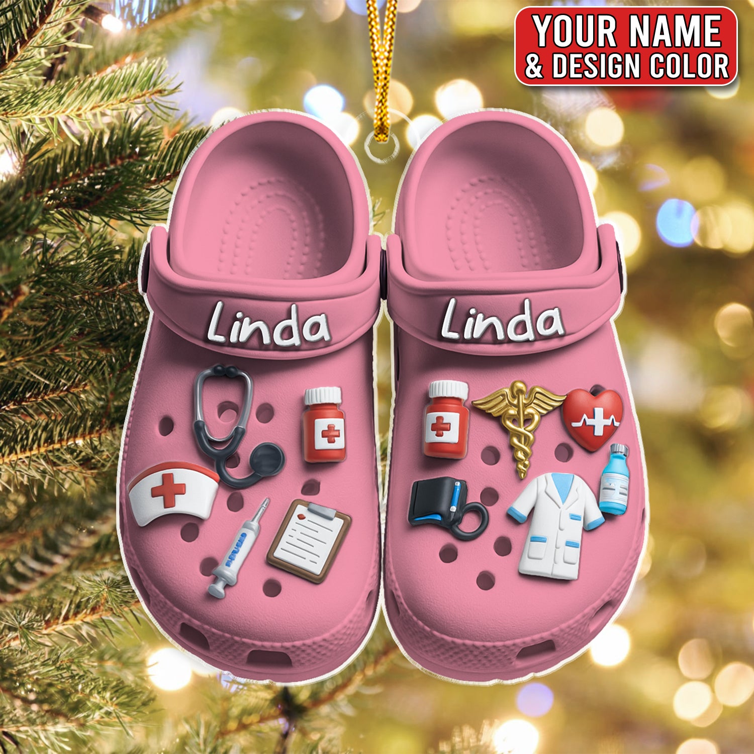 Personalized Nursing Ornament, Custom Name Nurse Slippers Ornament, Medical Scrub Slippers Christmas Decor