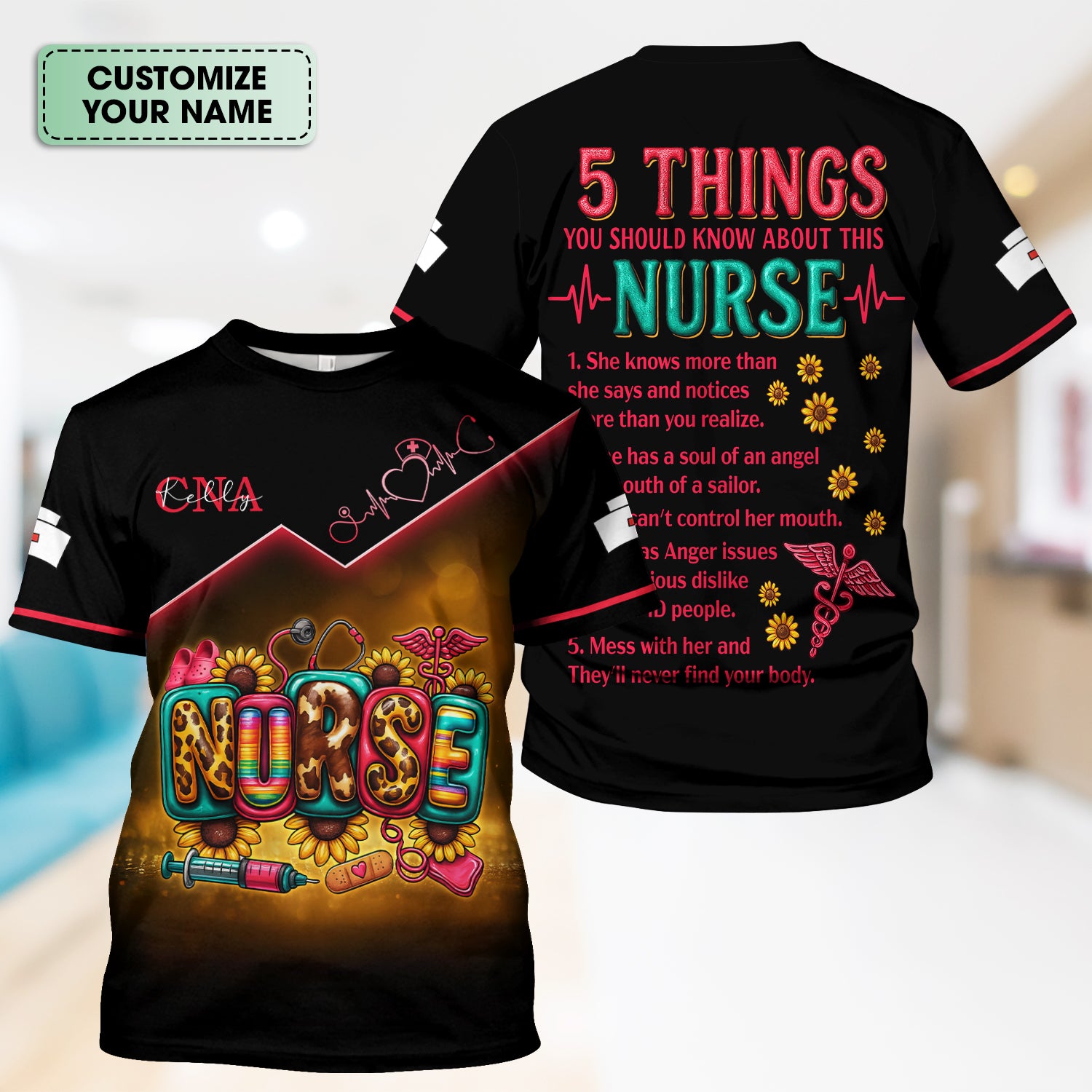 Personalized Nurse Scrub Top for Women - Bold Graphic & Funny Quote Design - Gift for RN, LPN, CNA
