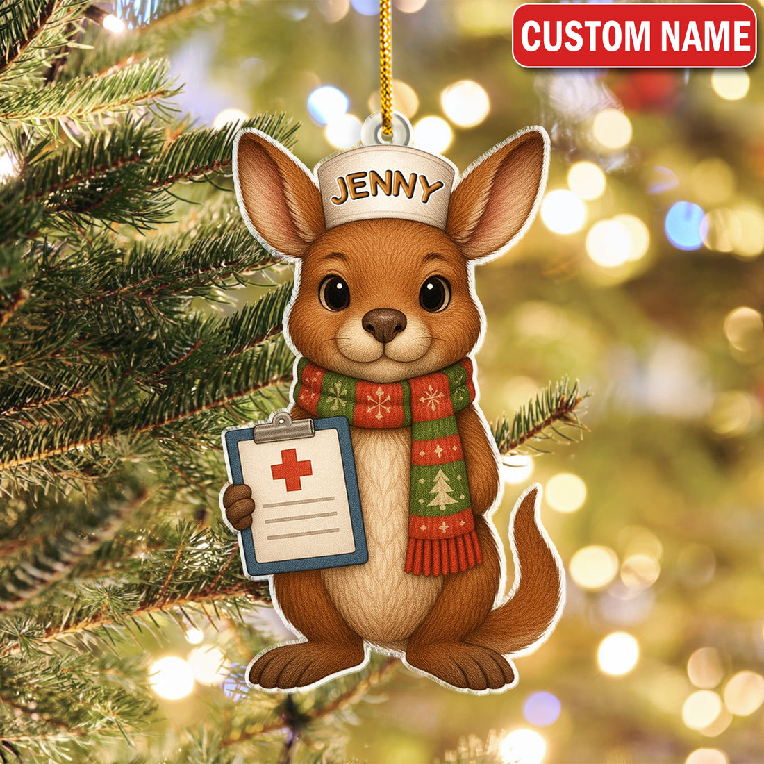 Personalized Kangaroo Nurse Ornament - Cute Aussie Nursing Gift - Hospital Clinic Christmas Decor