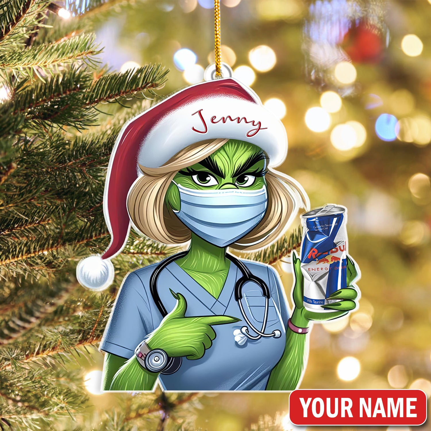 Custom Nurse Christmas Ornament, Funny Grinch Holiday Gift, RN LPN CNA Xmas Decoration
