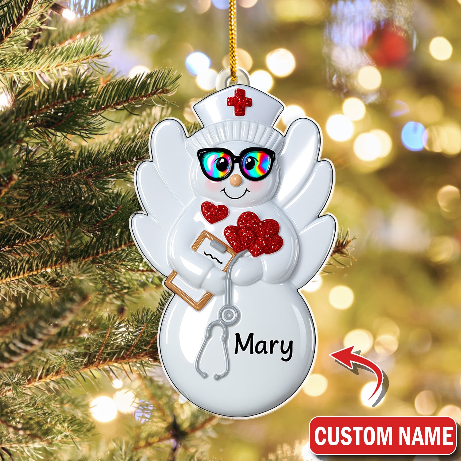 Personalized Nurse Angel Ornament – Funny Christmas Snow Nurse Gift – Cute Holiday Decor for Healthcare Workers and Nurses