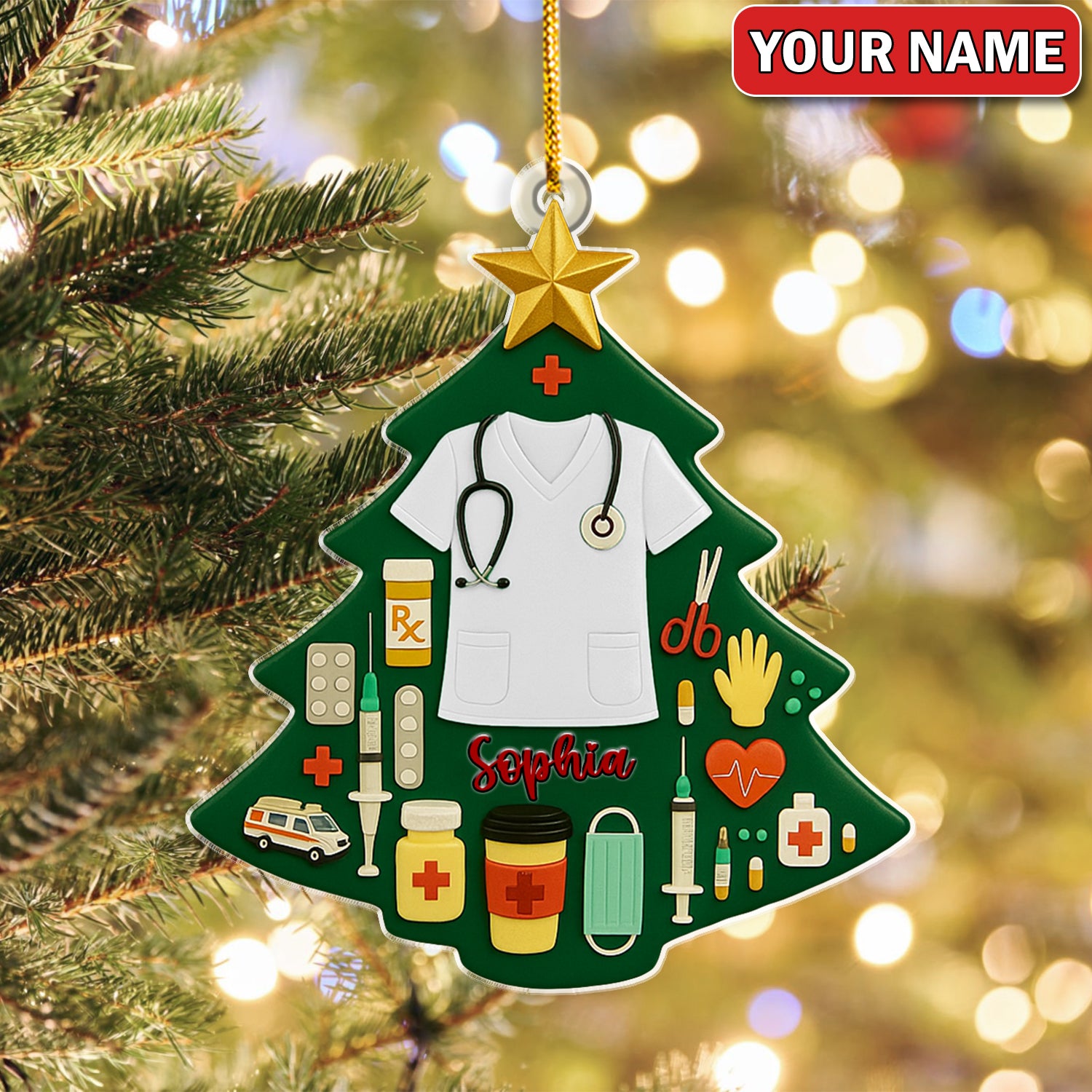 Personalized Nurse Christmas Tree Ornament – Custom Name Medical Scrubs Holiday Decor – Cute Doctor & Healthcare Worker Gift