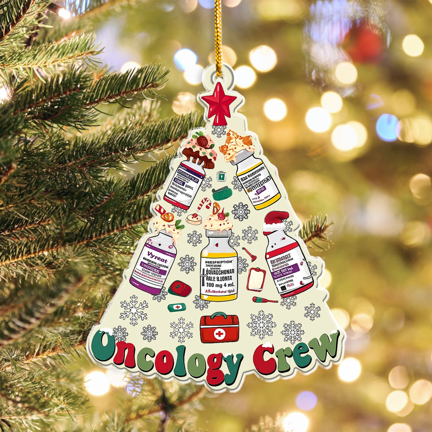 Oncology Crew Christmas Tree Ornament – Chemo Meds Holiday Decor for Nurses, Oncologists & Healthcare Workers – Cute Oncology Unit Christmas Gift