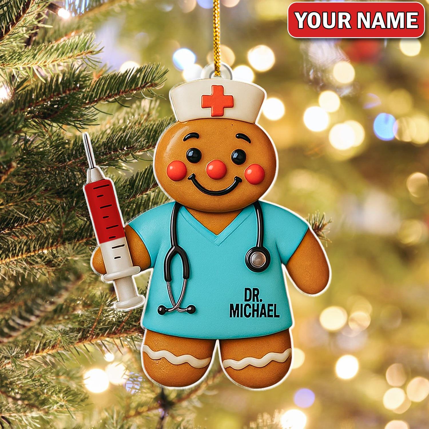 Personalized Gingerbread Doctor Christmas Ornament – Custom Name Medical Cookie Figure Décor – Cute Nurse & Healthcare Worker Holiday Gift