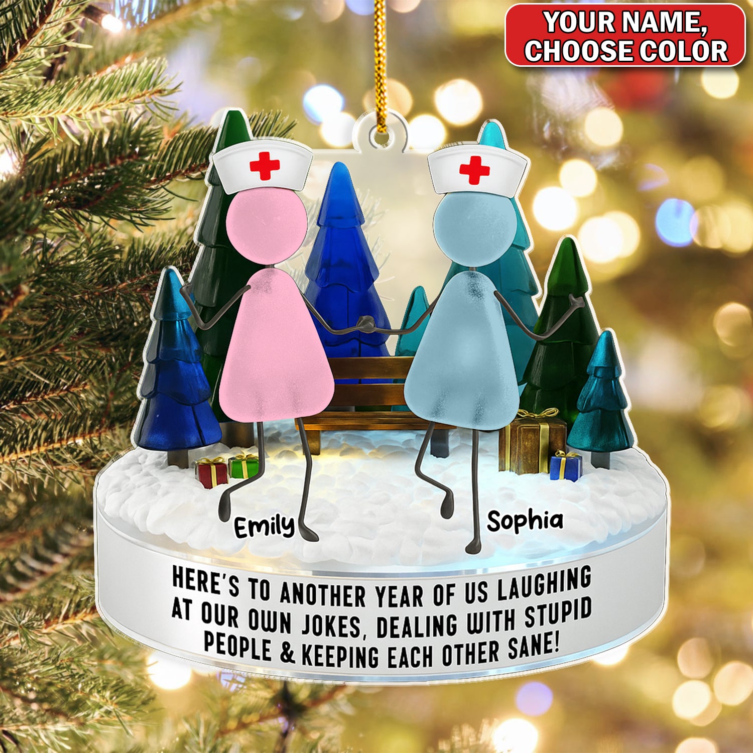 Personalized Nurse Besties Ornament, Custom Name Nursing Friends Christmas Gift, Funny Medical Staff Xmas Keepsake for Coworkers