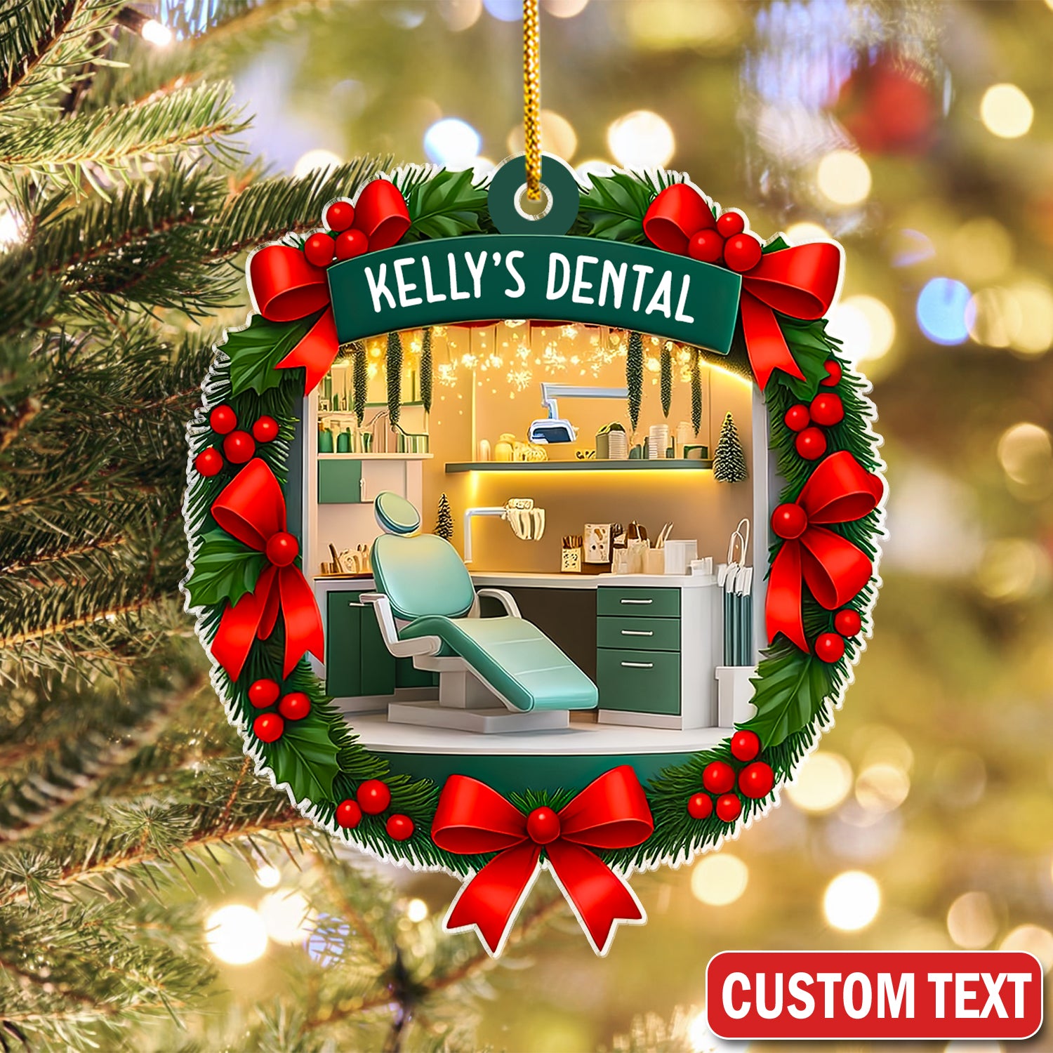 Custom Dental Clinic Ornament, Christmas Dentist Gift, Dental Office Holiday Decoration