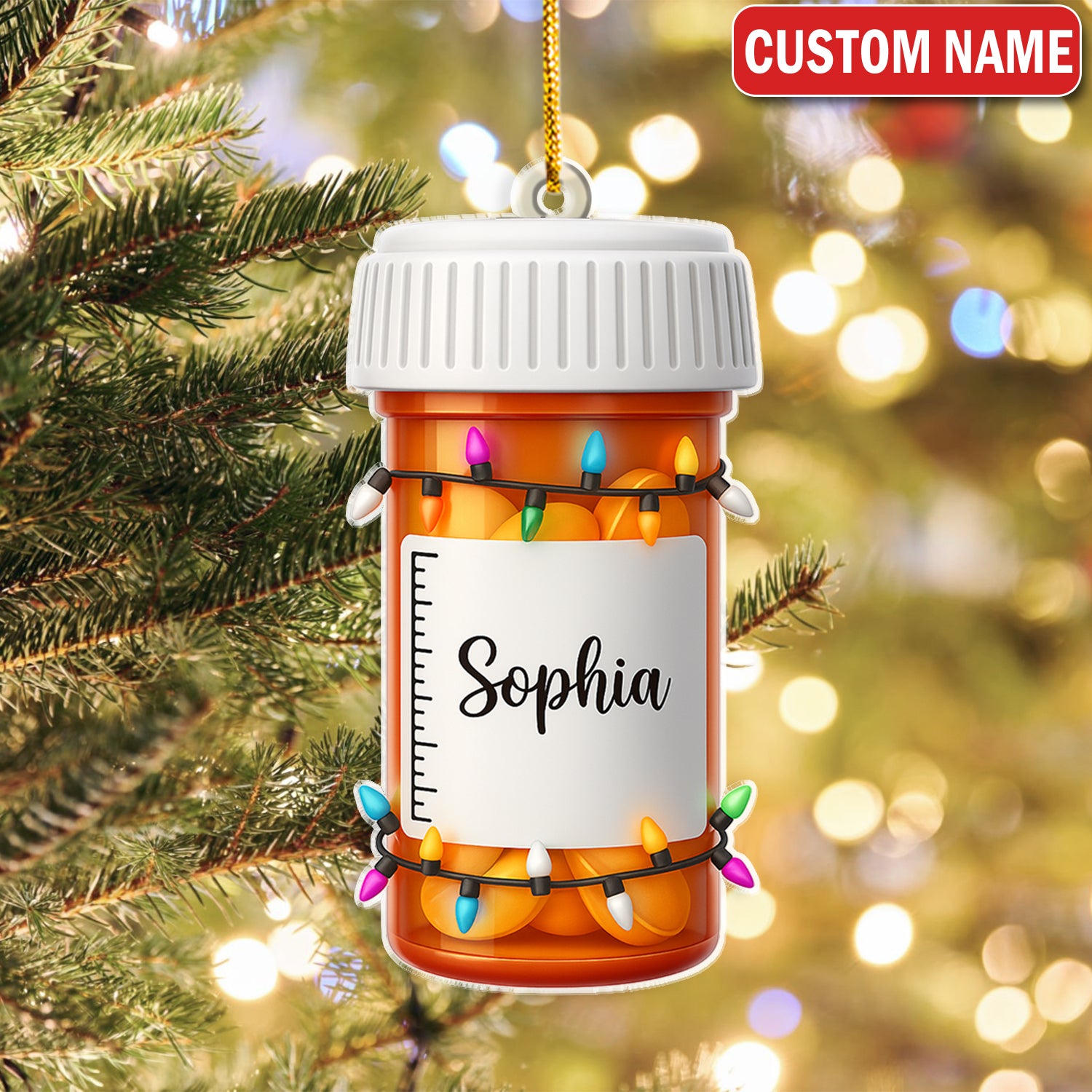 Custom Name Pharmacy Ornament, Funny Pill Bottle Christmas Ornament For Pharmacist, Nurse, Doctor, Or Med Student, Unique Medical Gift