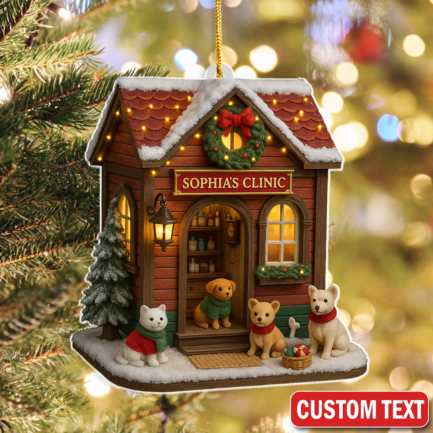 Custom Veterinarian Clinic Ornament Christmas Decoration, Holiday Decoration for Pet Lovers