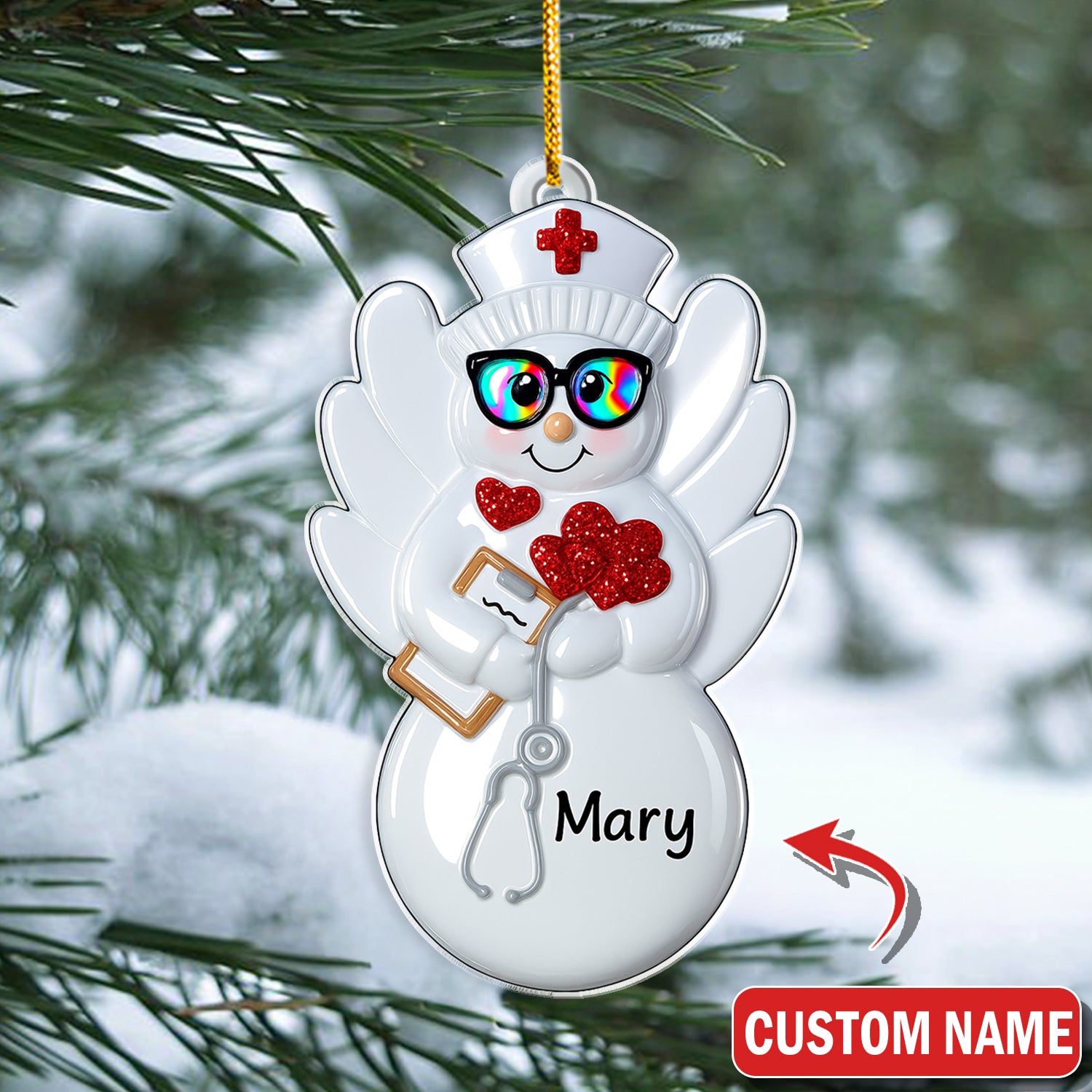 Personalized Nurse Angel Ornament – Funny Christmas Snow Nurse Gift – Cute Holiday Decor for Healthcare Workers and Nurses