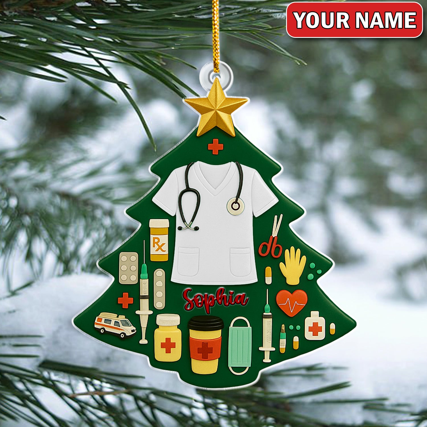 Personalized Nurse Christmas Tree Ornament – Custom Name Medical Scrubs Holiday Decor – Cute Doctor & Healthcare Worker Gift
