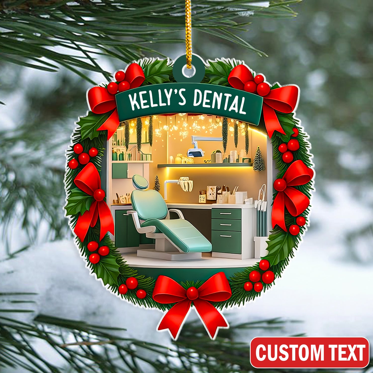 Custom Dental Clinic Ornament, Christmas Dentist Gift, Dental Office Holiday Decoration
