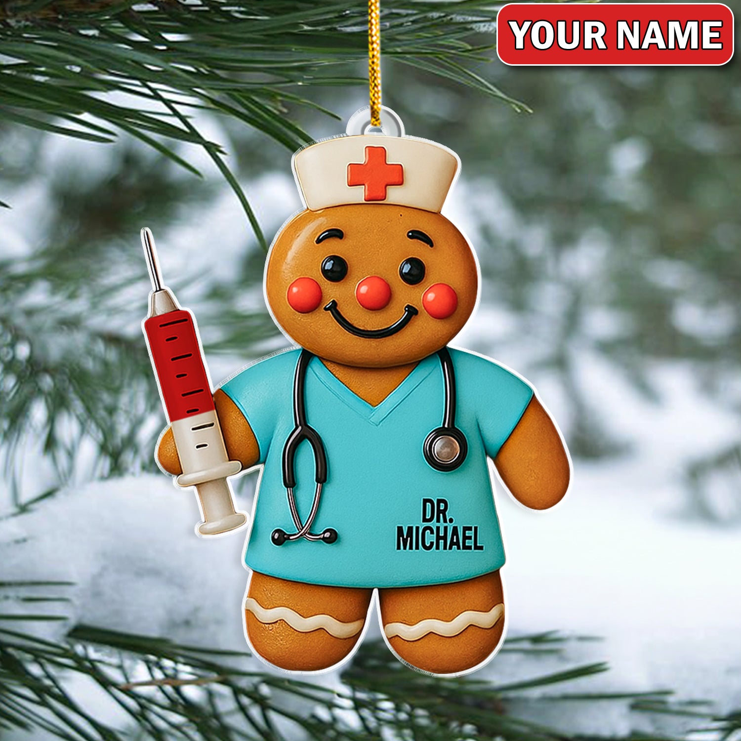 Personalized Gingerbread Doctor Christmas Ornament – Custom Name Medical Cookie Figure Décor – Cute Nurse & Healthcare Worker Holiday Gift
