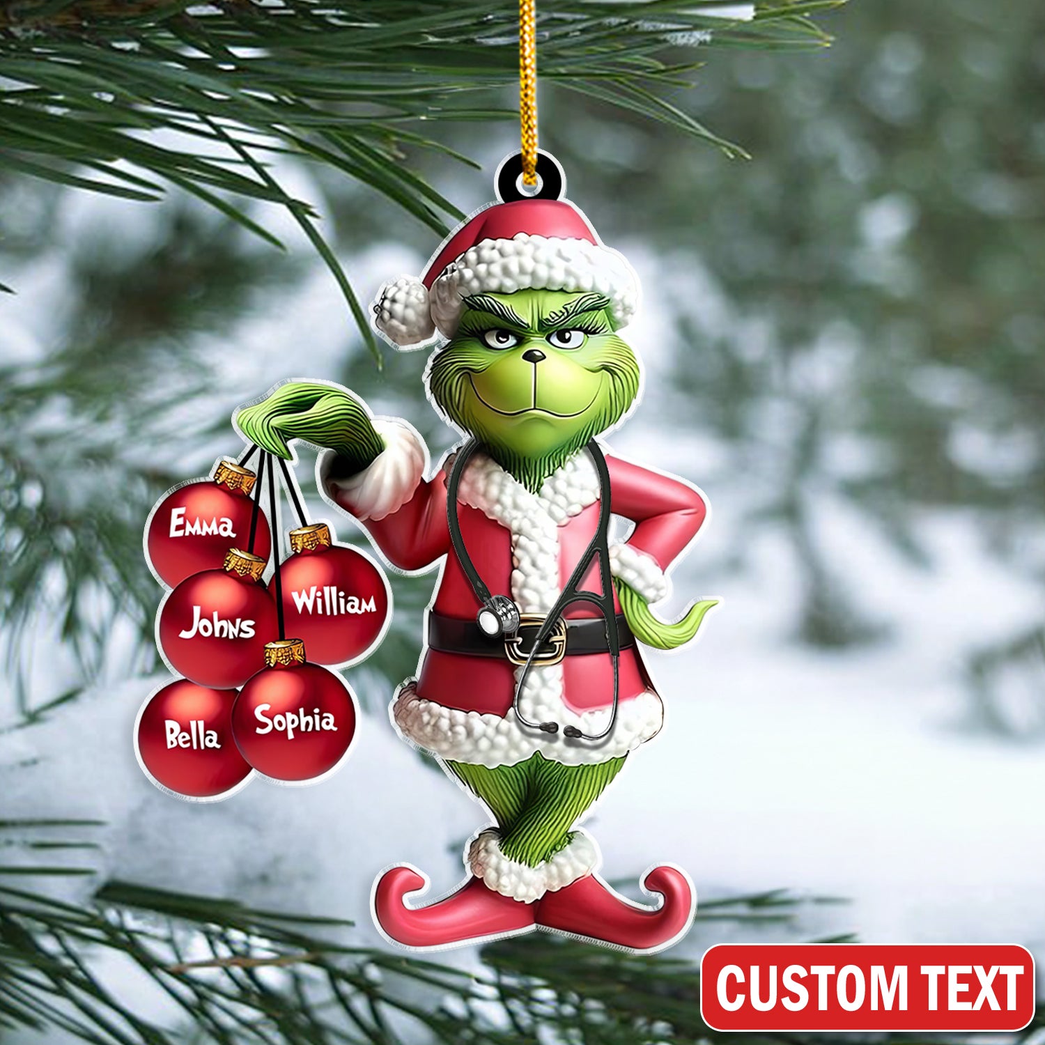 Personalized Grinch Nurse Ornament, Custom Christmas Tree Decoration, Gift for Healthcare Worker LPN CNA RN
